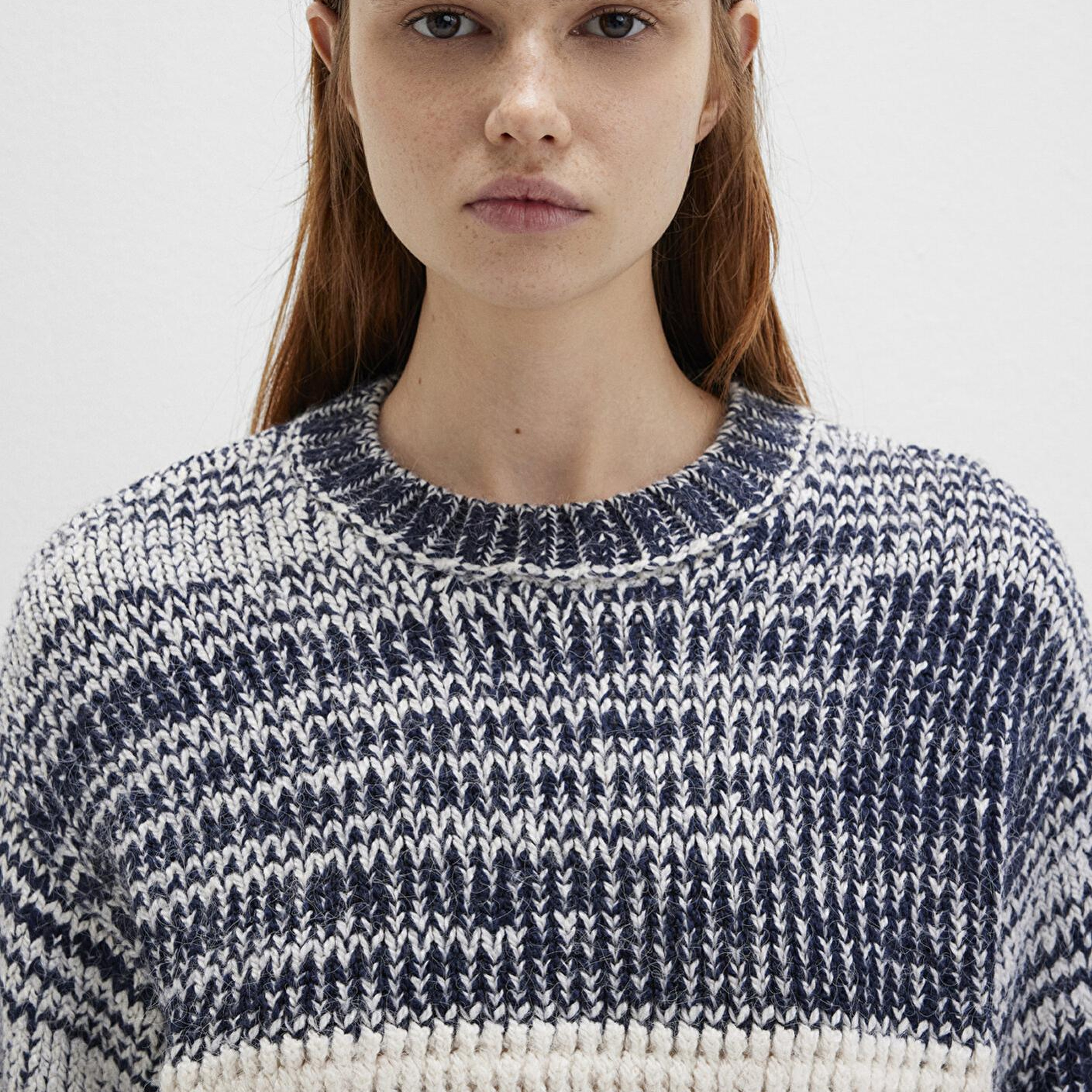 Mavi Kar Tanesi Detaylı Blok Renkli Kazak Loose Fit / Bol Rahat Kesim 1710803-89101