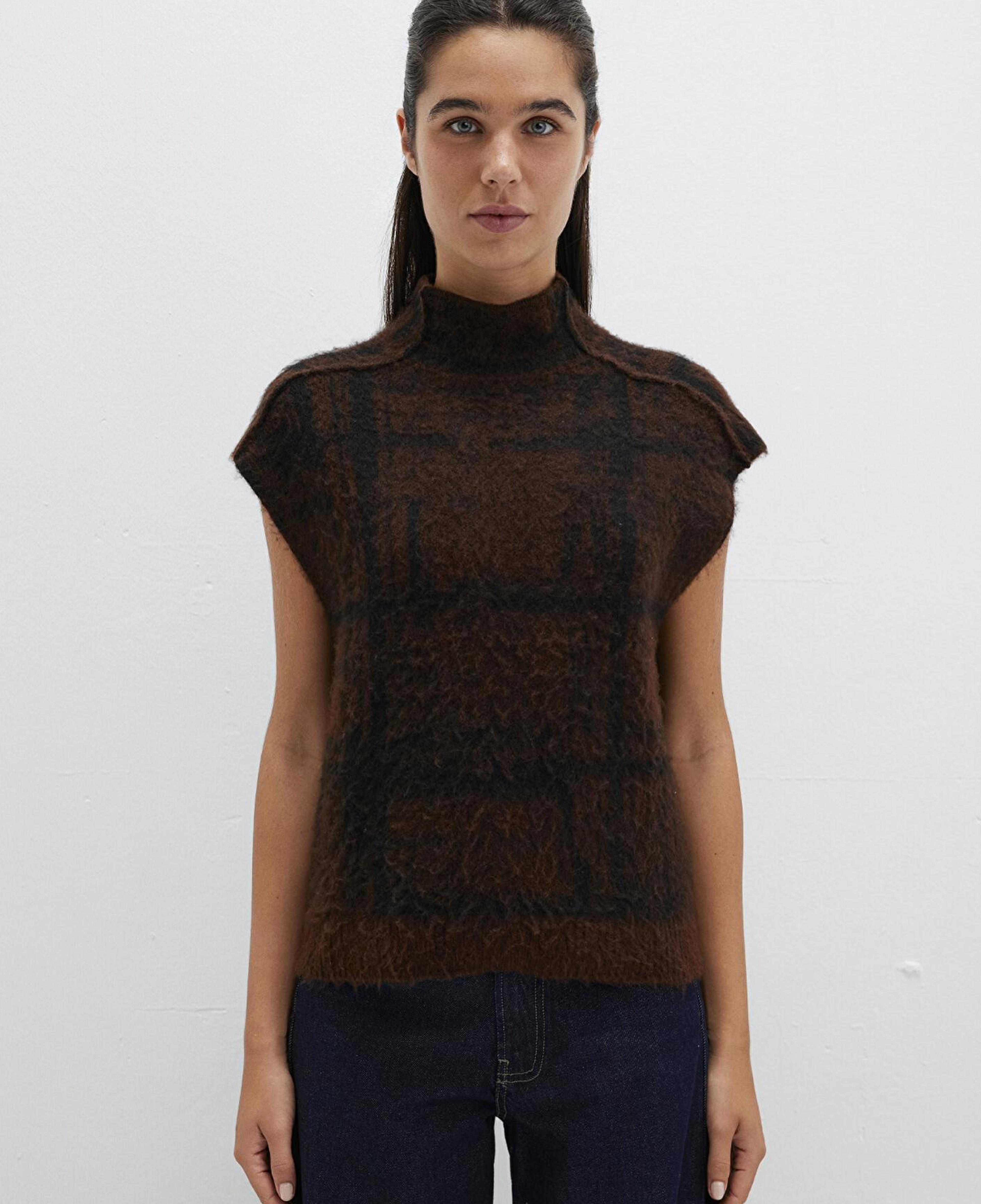 Mavi Dik Yaka Kahverengi Süveter Regular Fit / Normal Kesim 1710792-91201