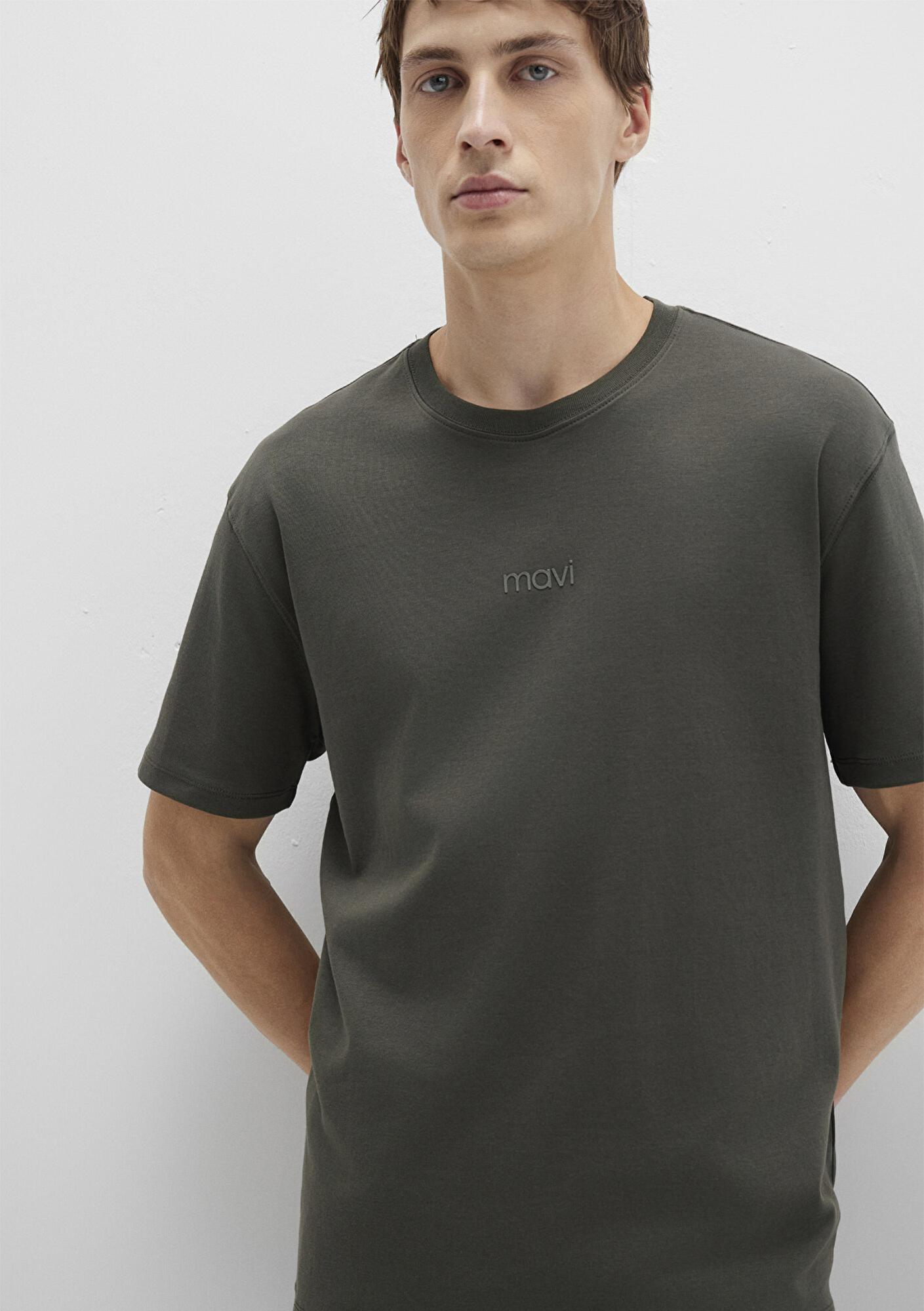 Mavi Mavi Logo Haki Basic İnterlok Tişört Loose Fit / Bol Rahat Kesim 0613102-71553