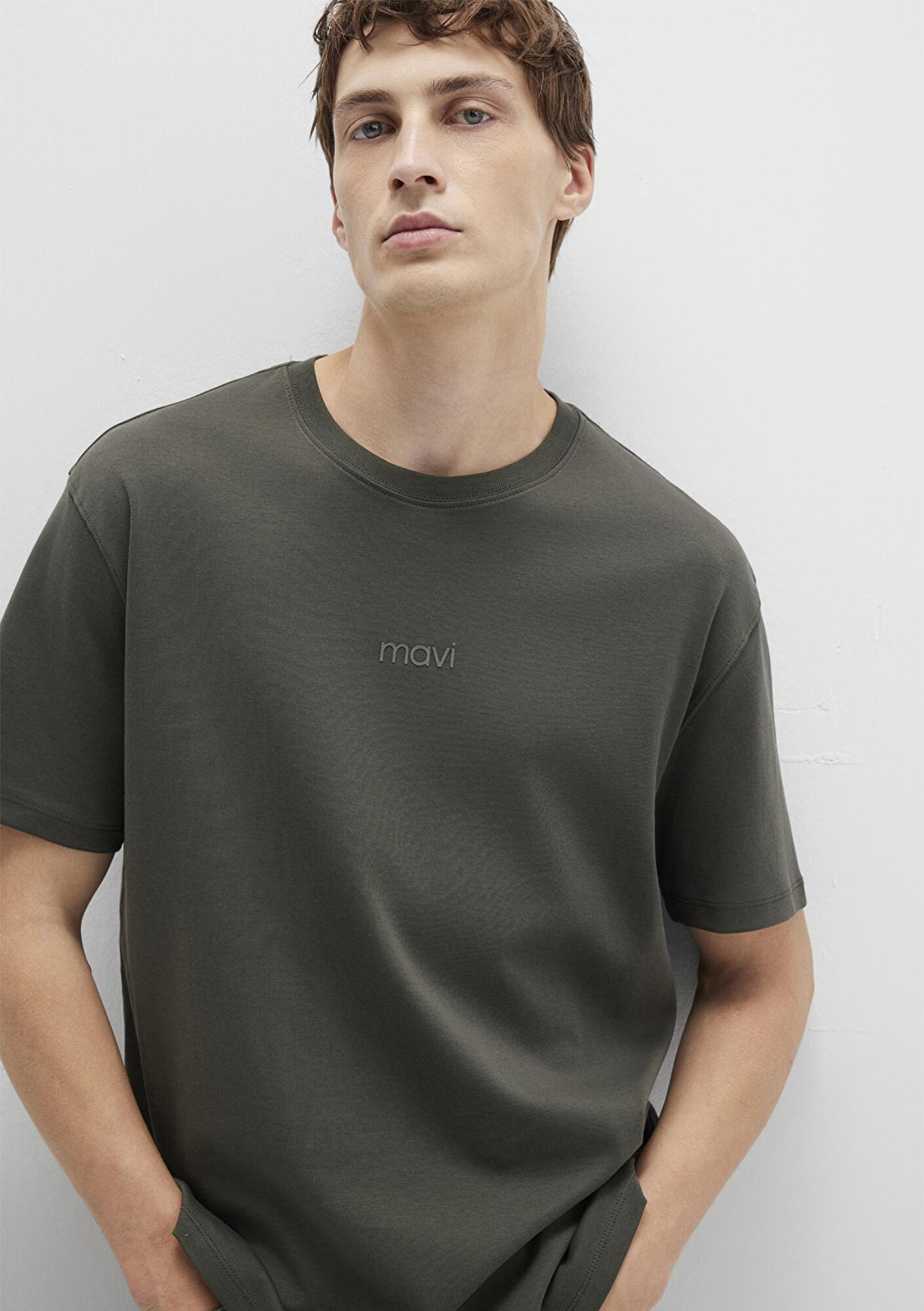 Mavi Mavi Logo Haki Basic İnterlok Tişört Loose Fit / Bol Rahat Kesim 0613102-71553