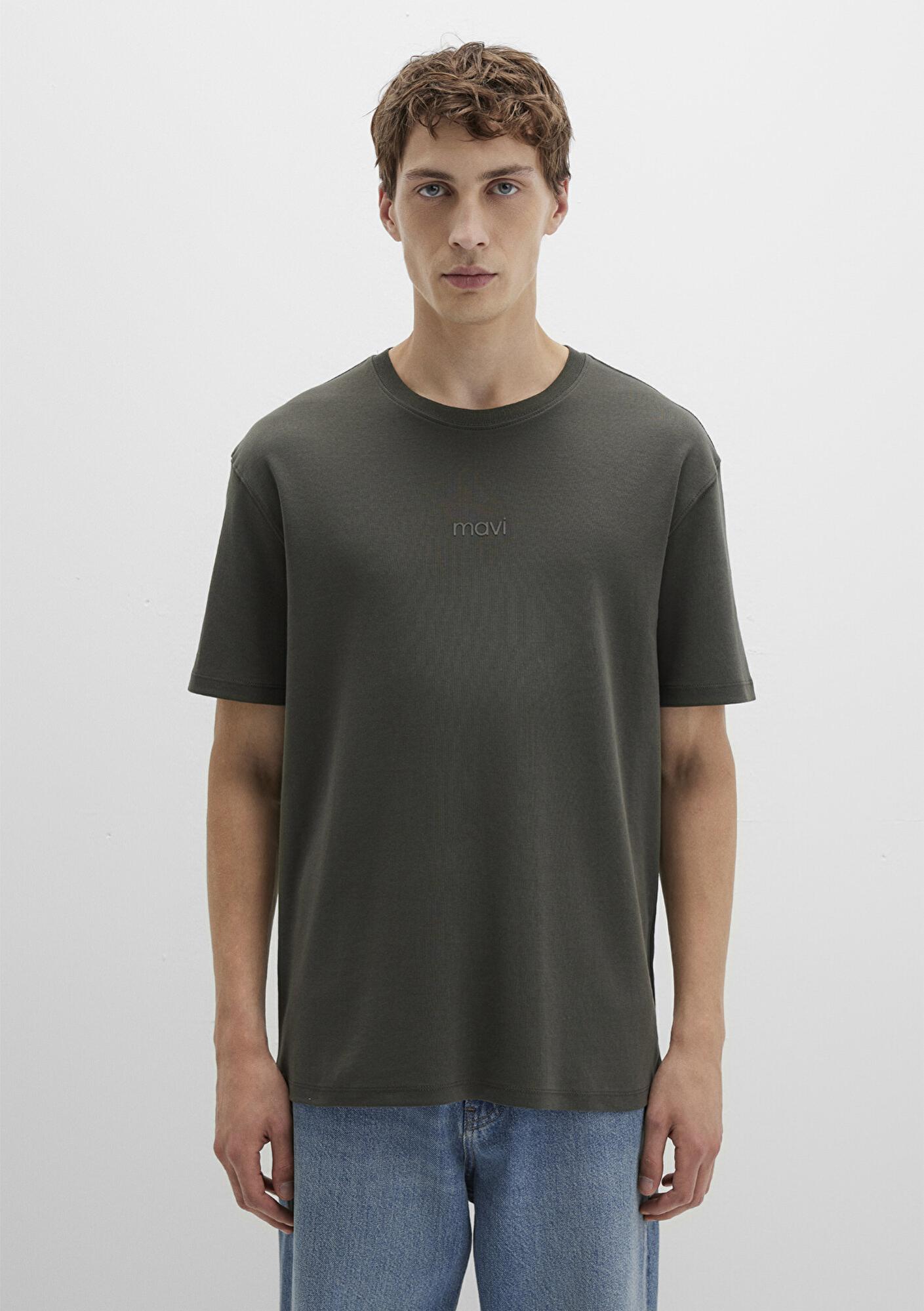 Mavi Mavi Logo Haki Basic İnterlok Tişört Loose Fit / Bol Rahat Kesim 0613102-71553