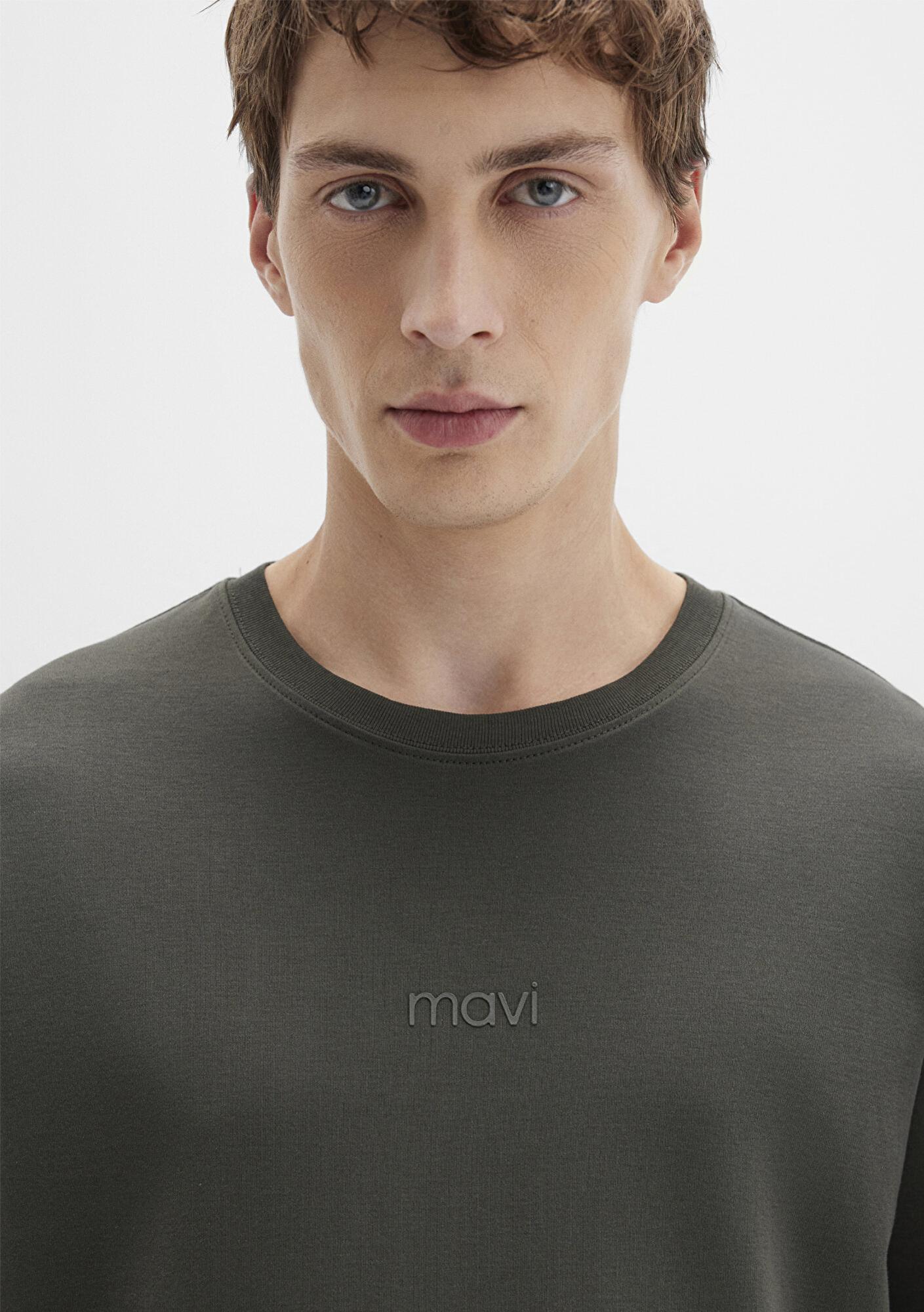 Mavi Mavi Logo Haki Basic İnterlok Tişört Loose Fit / Bol Rahat Kesim 0613102-71553