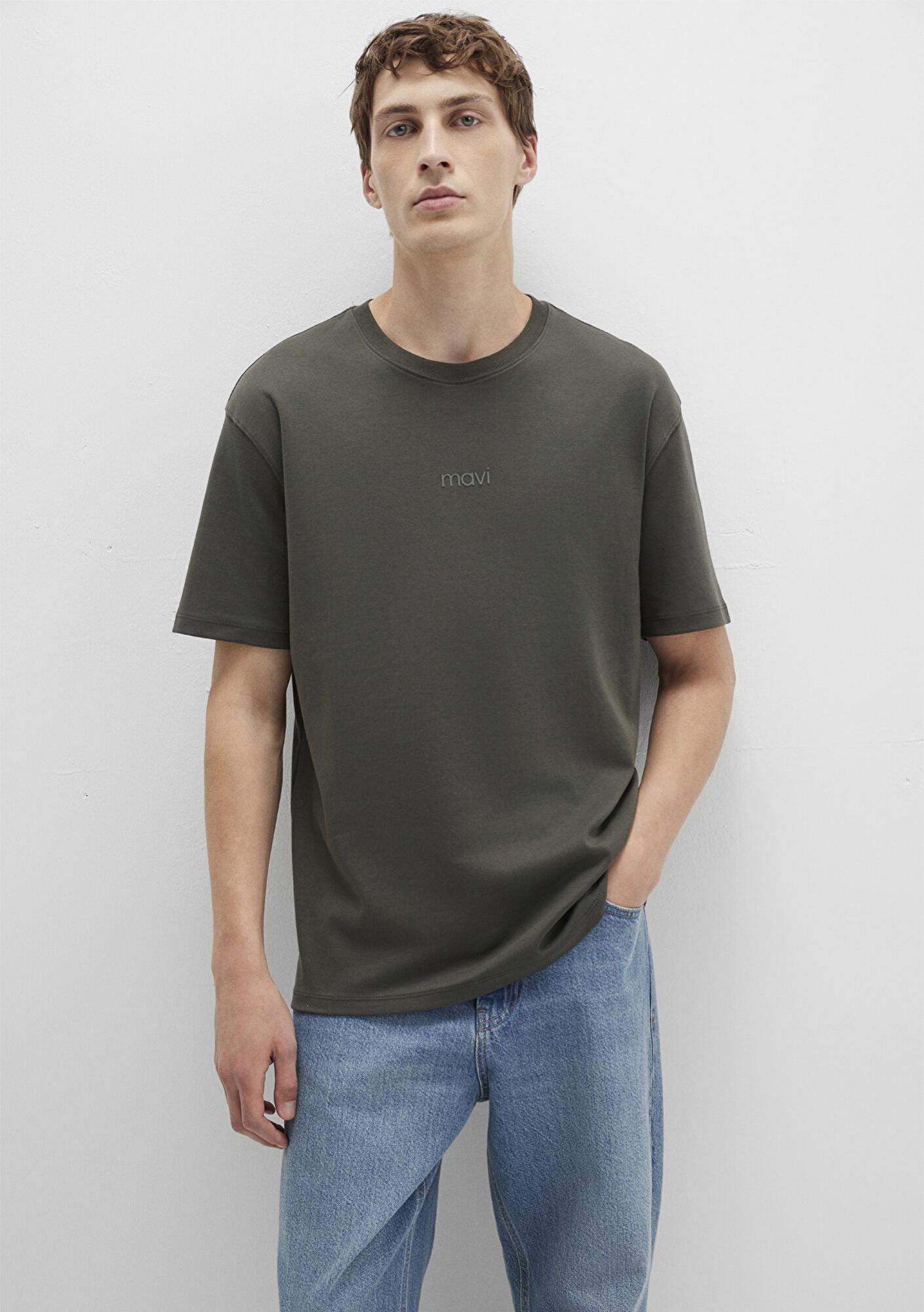 Mavi Mavi Logo Haki Basic İnterlok Tişört Loose Fit / Bol Rahat Kesim 0613102-71553