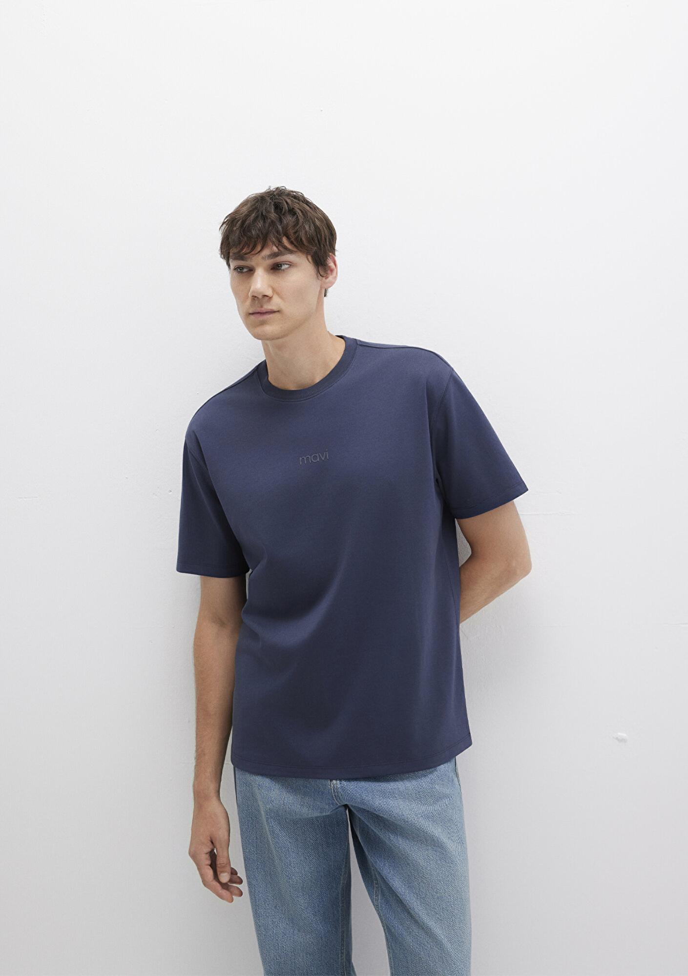 Mavi Mavi Logo Lacivert Basic İnterlok Tişört Loose Fit / Bol Rahat Kesim 0613102-85315