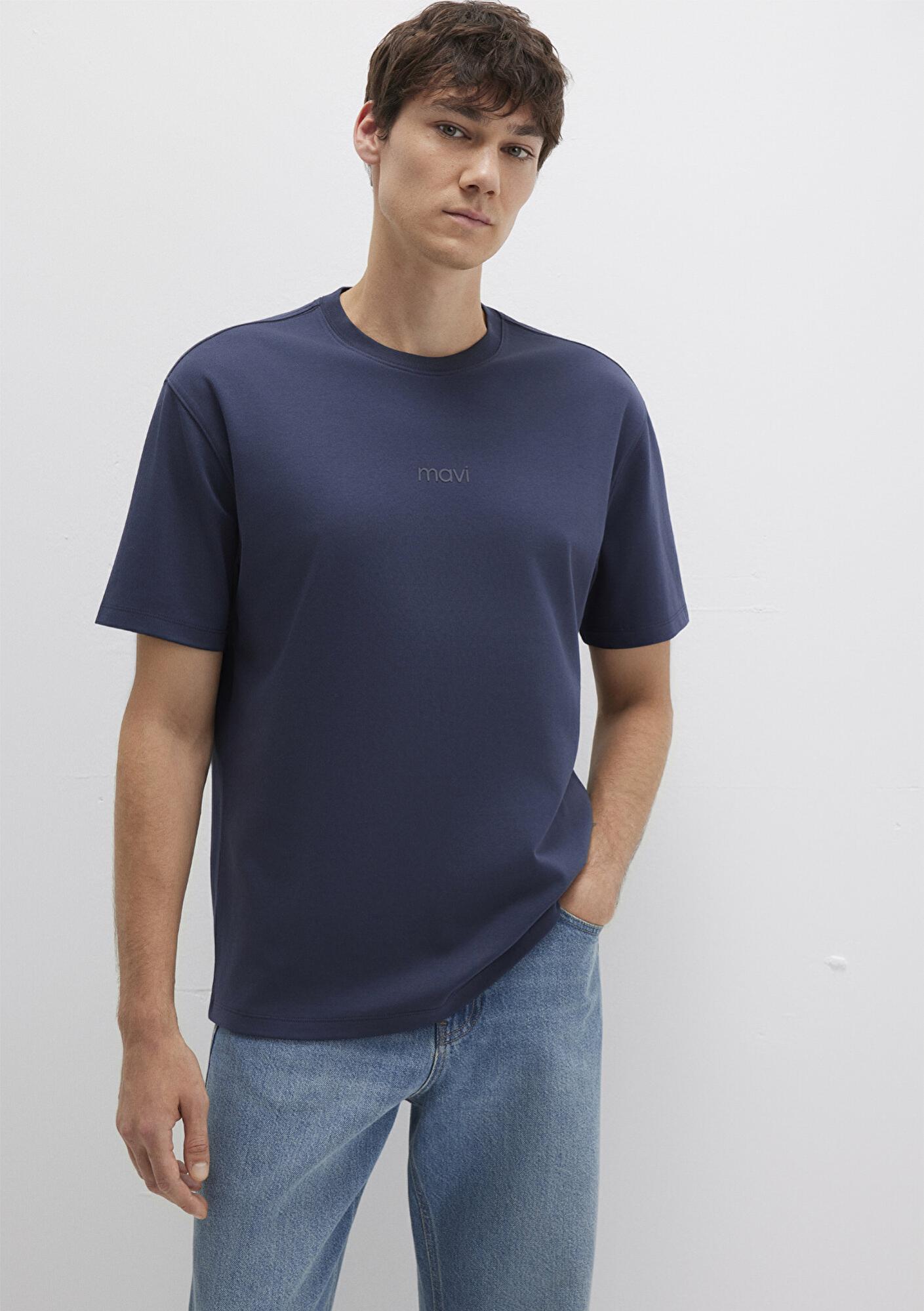 Mavi Mavi Logo Lacivert Basic İnterlok Tişört Loose Fit / Bol Rahat Kesim 0613102-85315