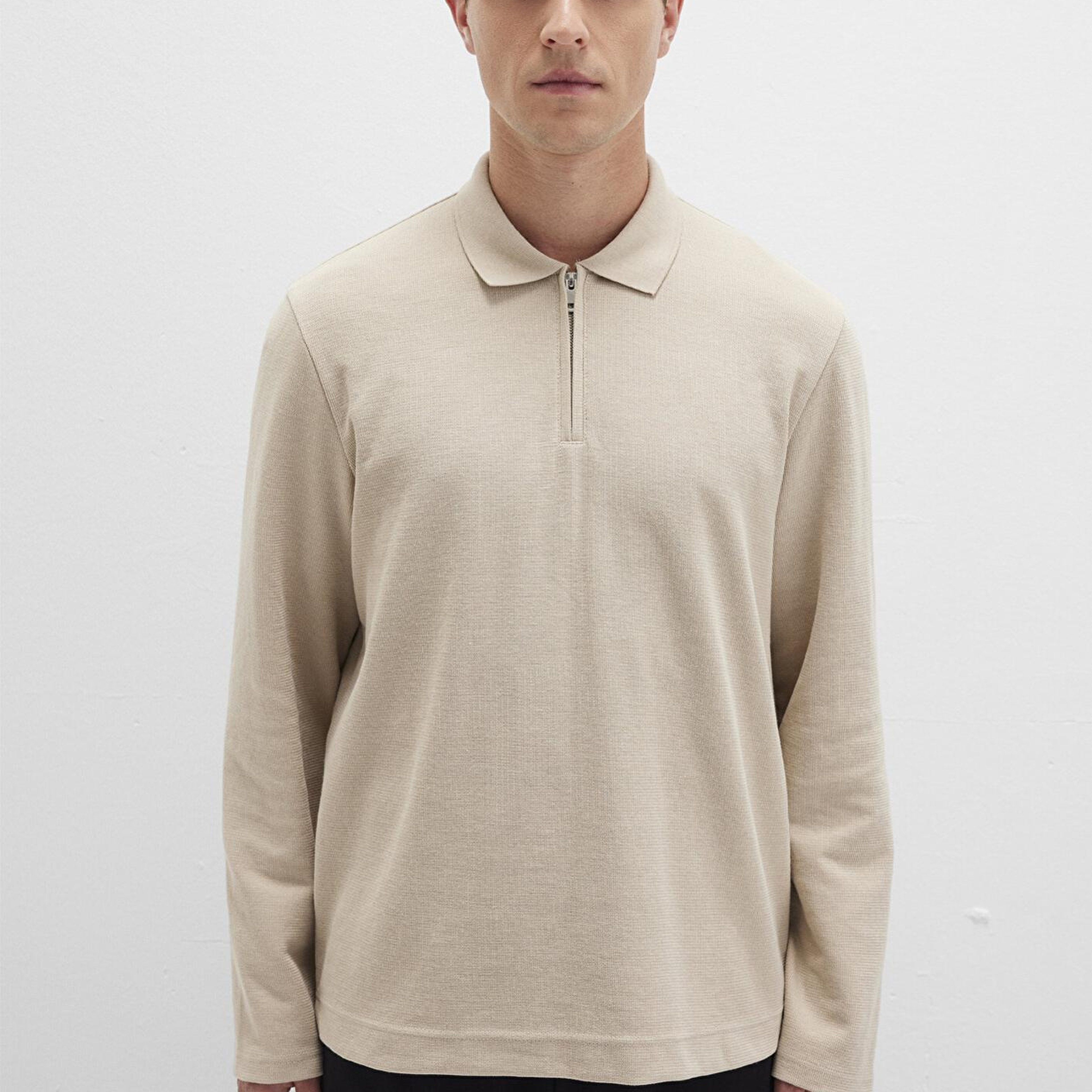 Mavi Yarı Fermuarlı Uzun Kollu Bej Tişört Regular Fit / Normal Kesim 0613045-70039