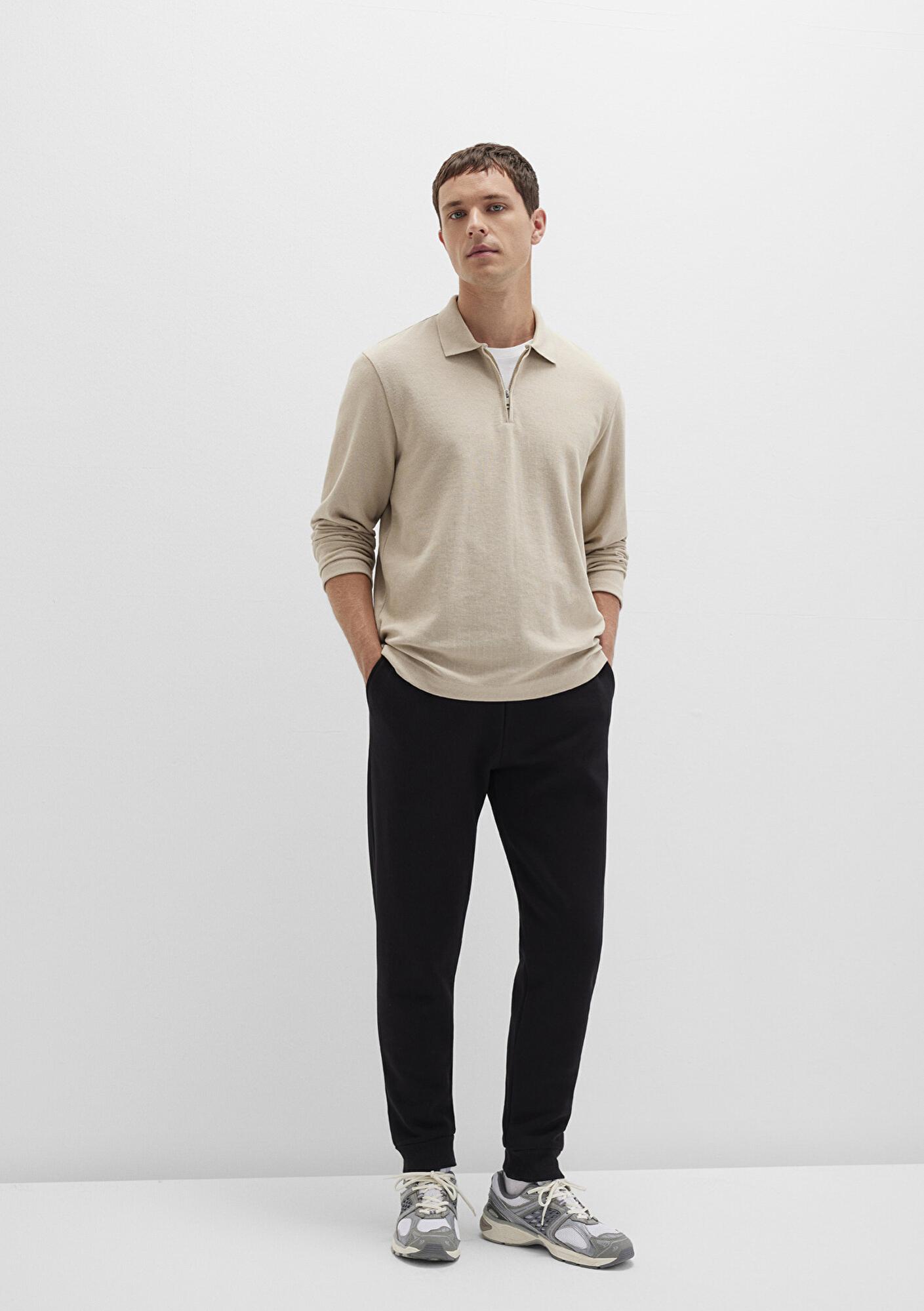 Mavi Yarı Fermuarlı Uzun Kollu Bej Tişört Regular Fit / Normal Kesim 0613045-70039