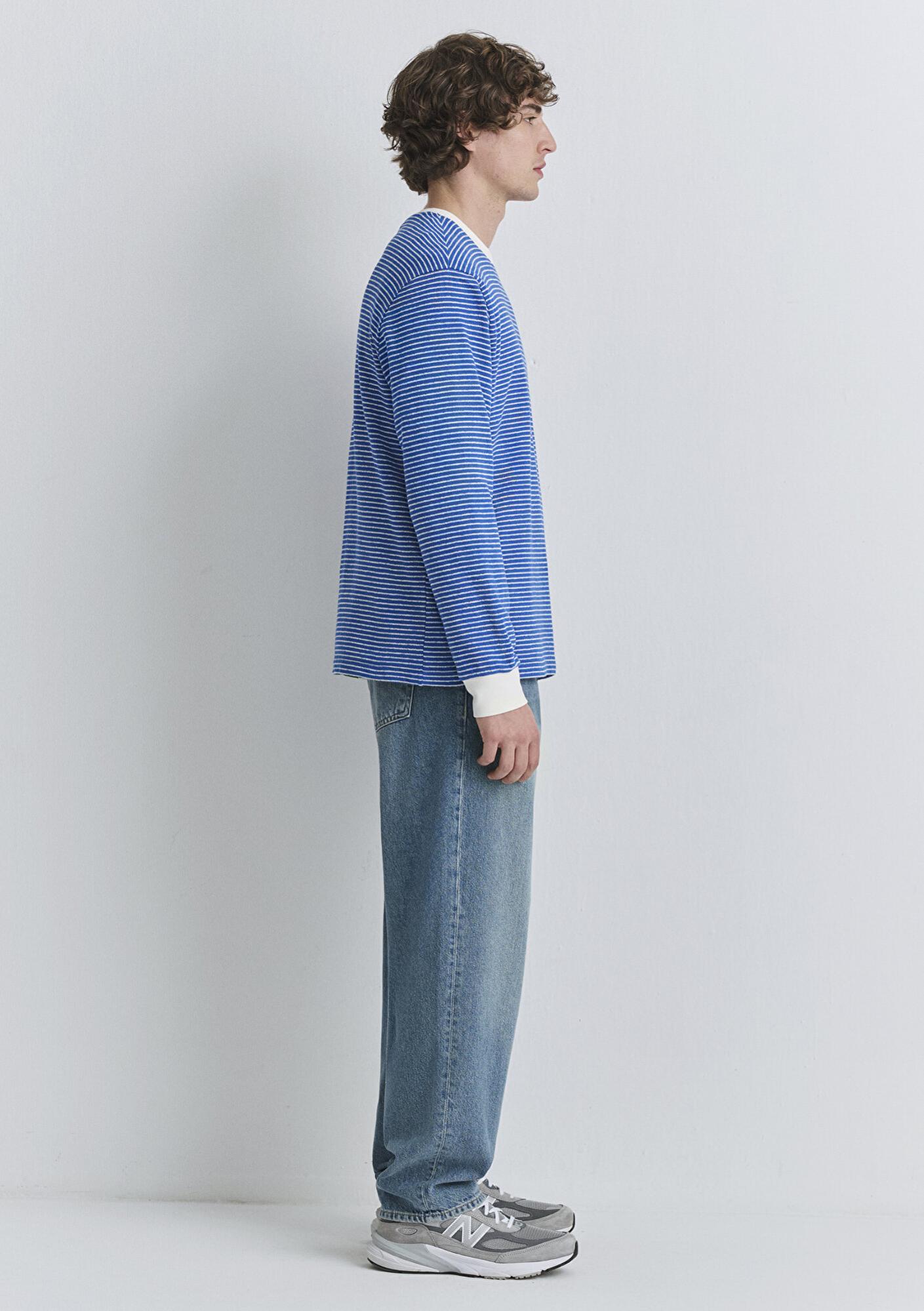 Mavi Çizgili Mavi Tişört Loose Fit / Bol Rahat Kesim 0613038-81330