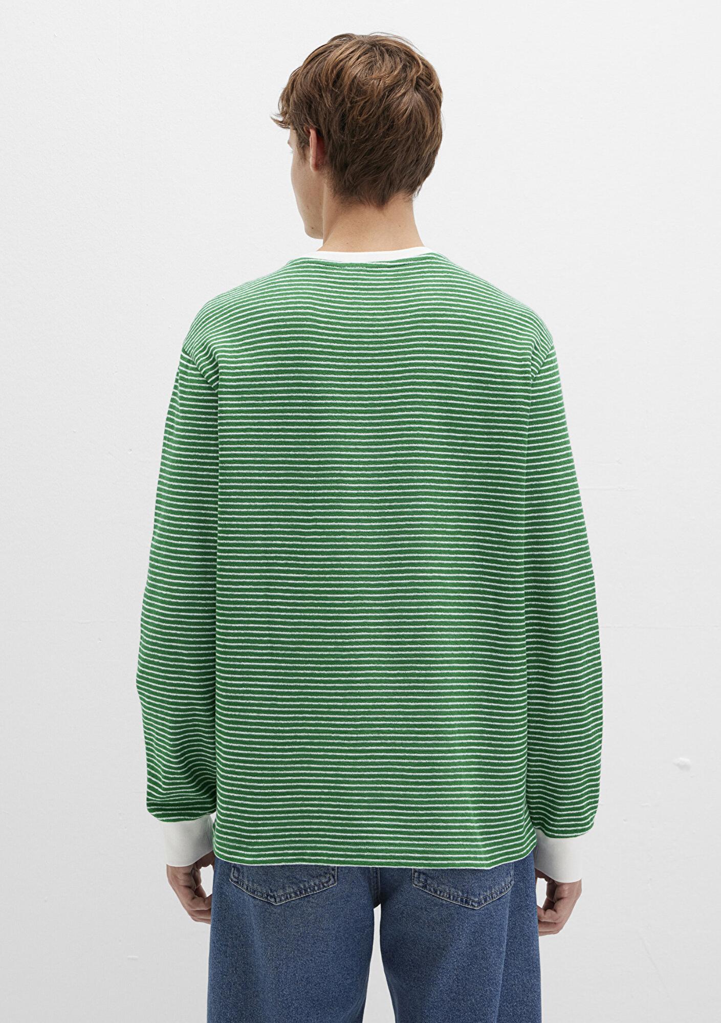 Mavi Çizgili Yeşil Tişört Loose Fit / Bol Rahat Kesim 0613038-85916