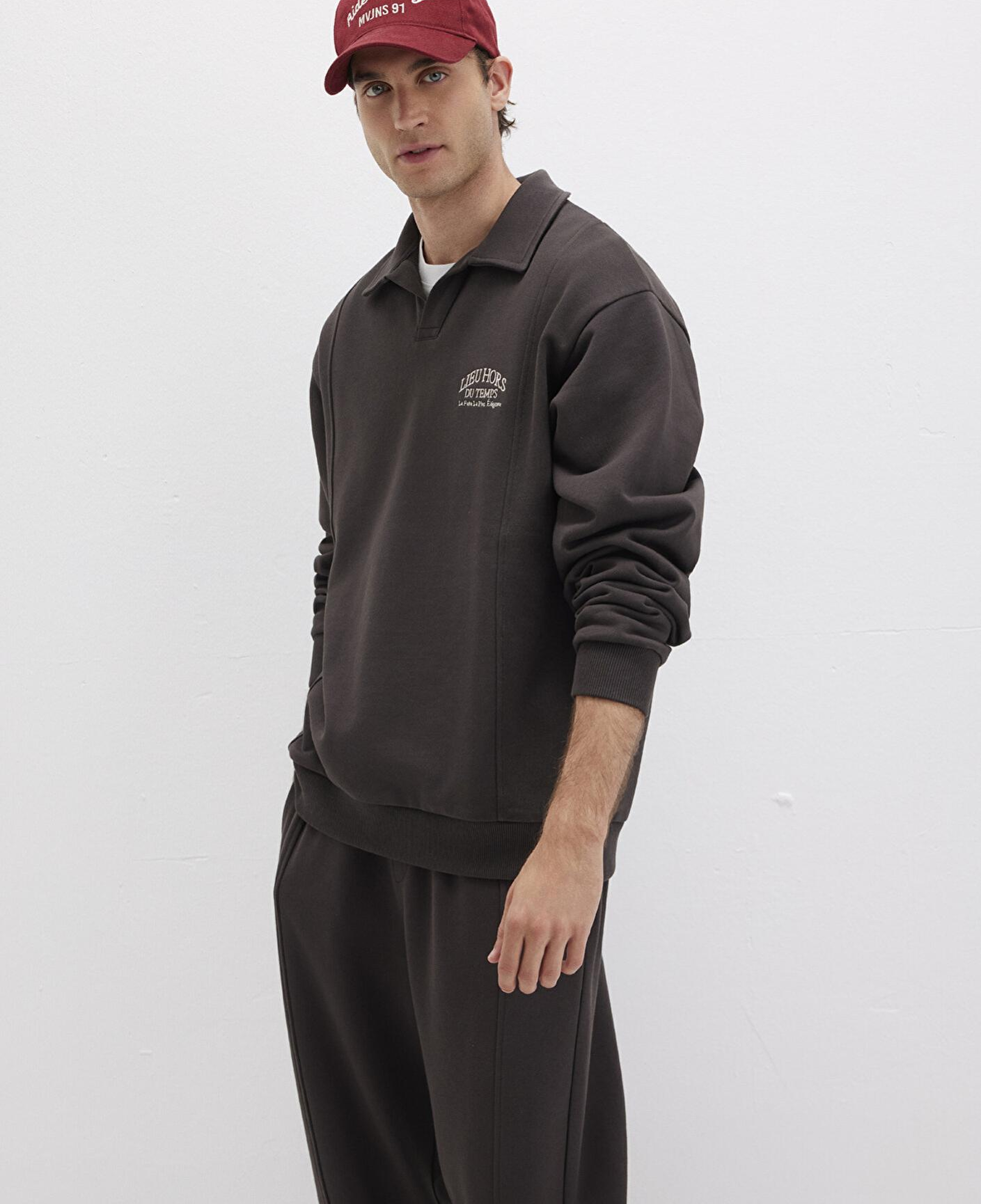 Mavi Polo Yaka Kahverengi Sweatshirt 0S10479-70219