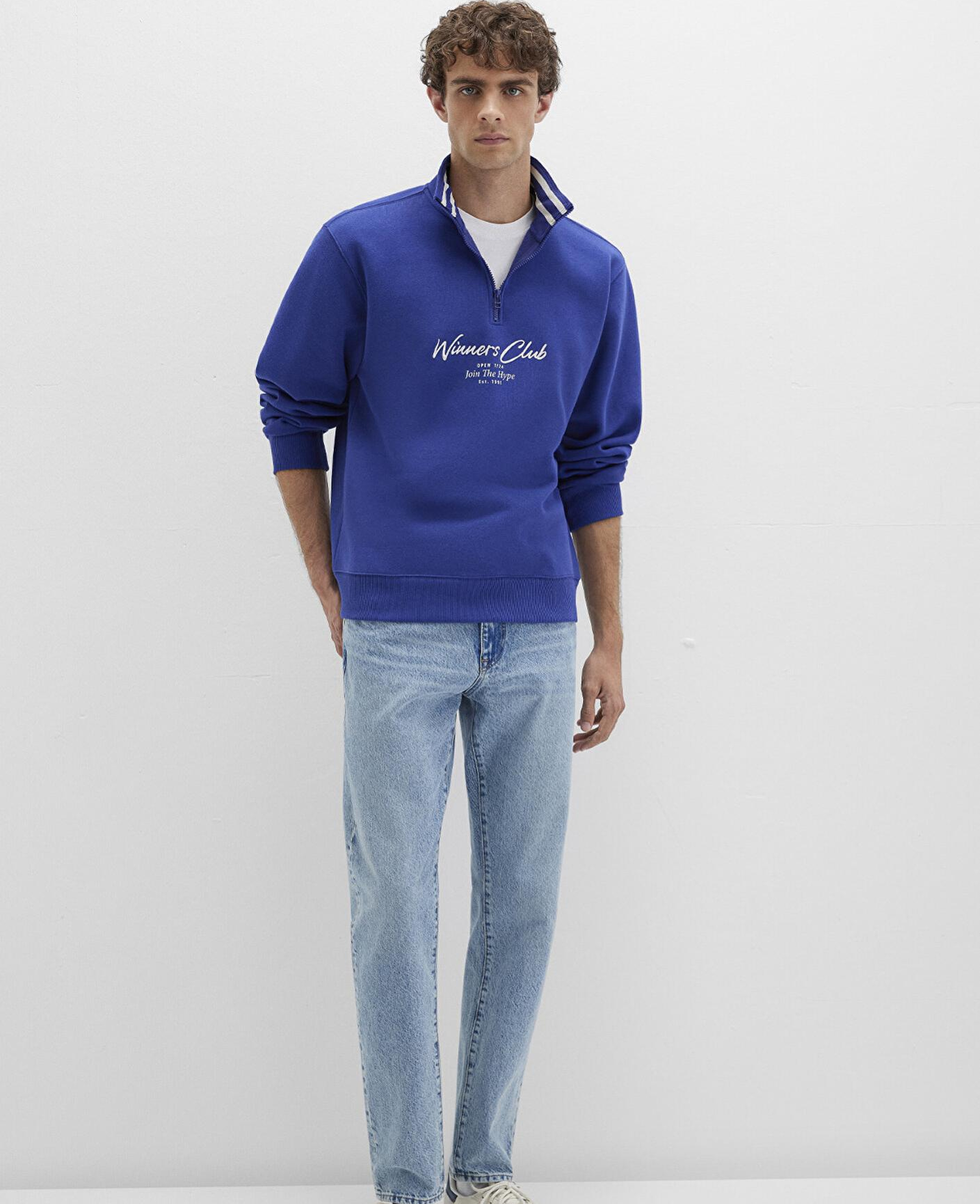 Mavi Winners Club Baskılı Mavi Polo Sweatshirt 0S10488-70695