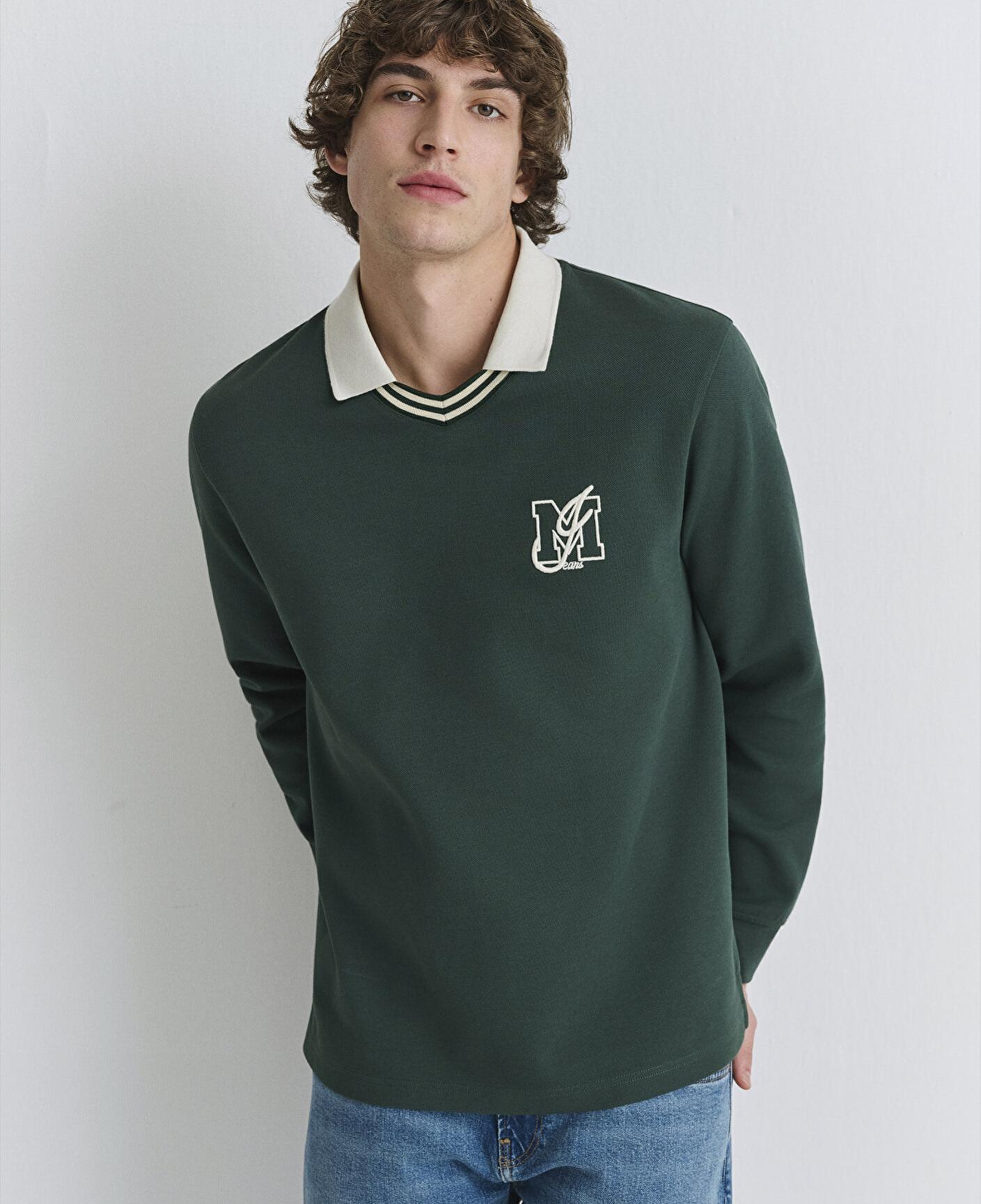 Mavi M Logo Polo Yaka Yeşil İnterlok Sweatshirt 0S10487-71539