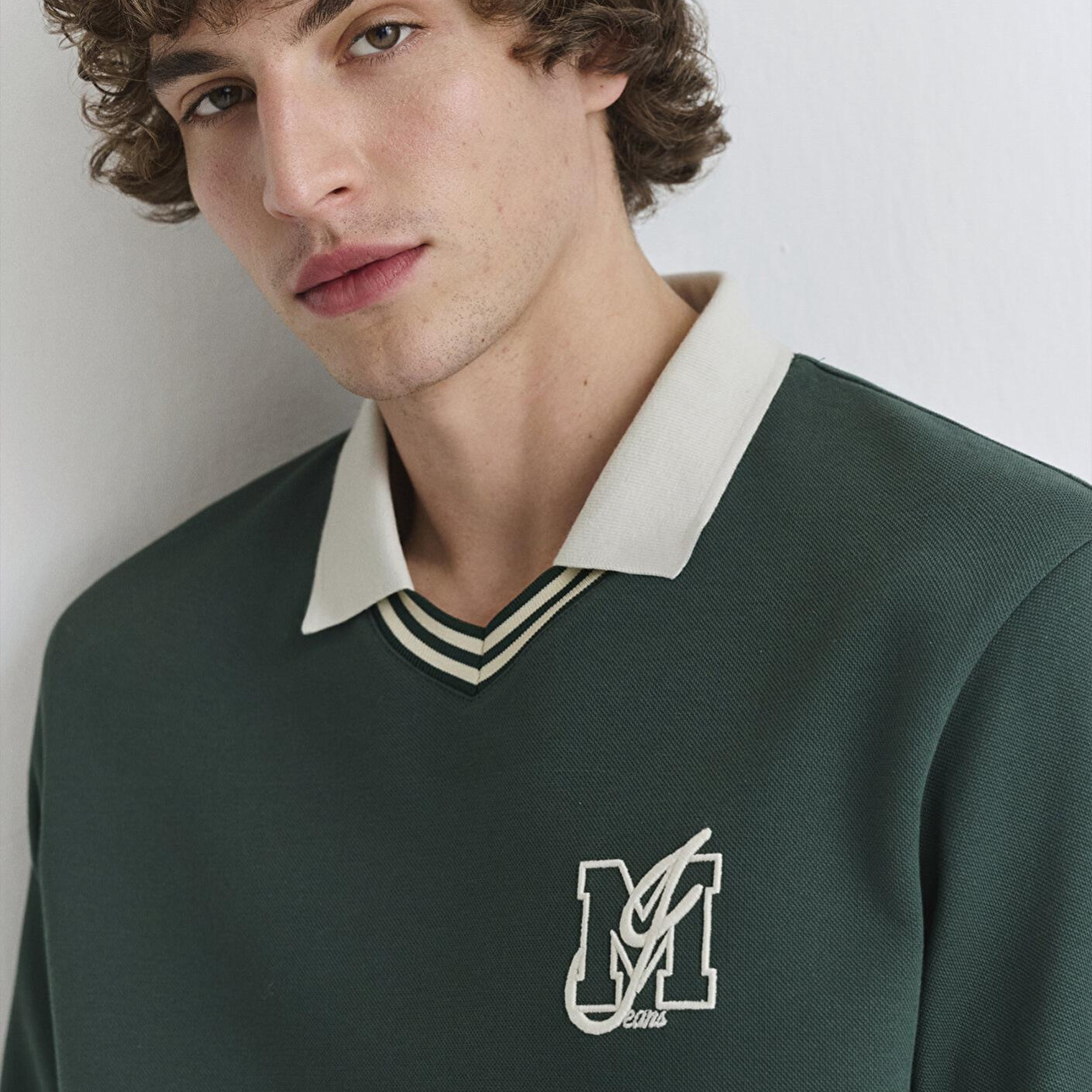 Mavi M Logo Polo Yaka Yeşil İnterlok Sweatshirt 0S10487-71539