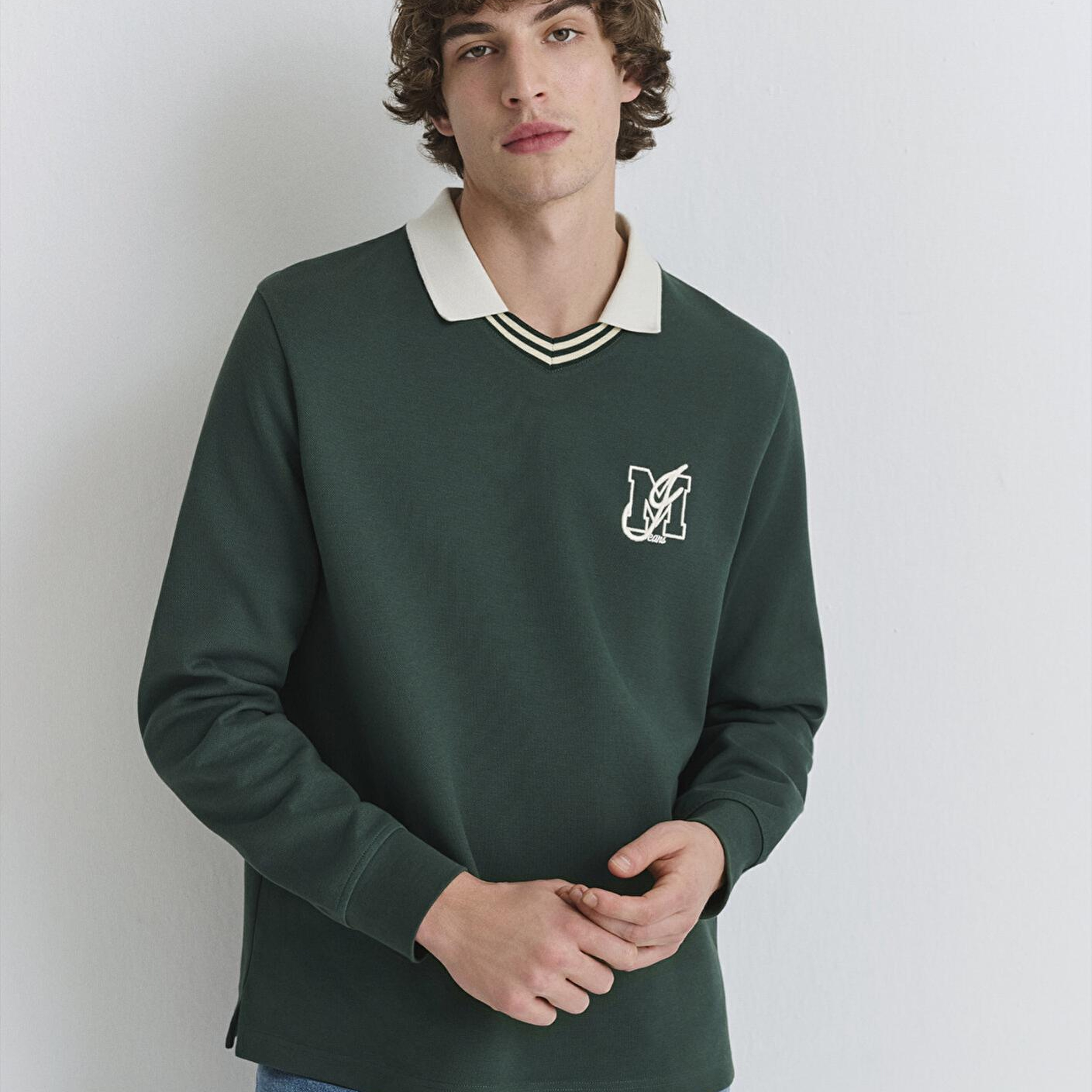 Mavi M Logo Polo Yaka Yeşil İnterlok Sweatshirt 0S10487-71539