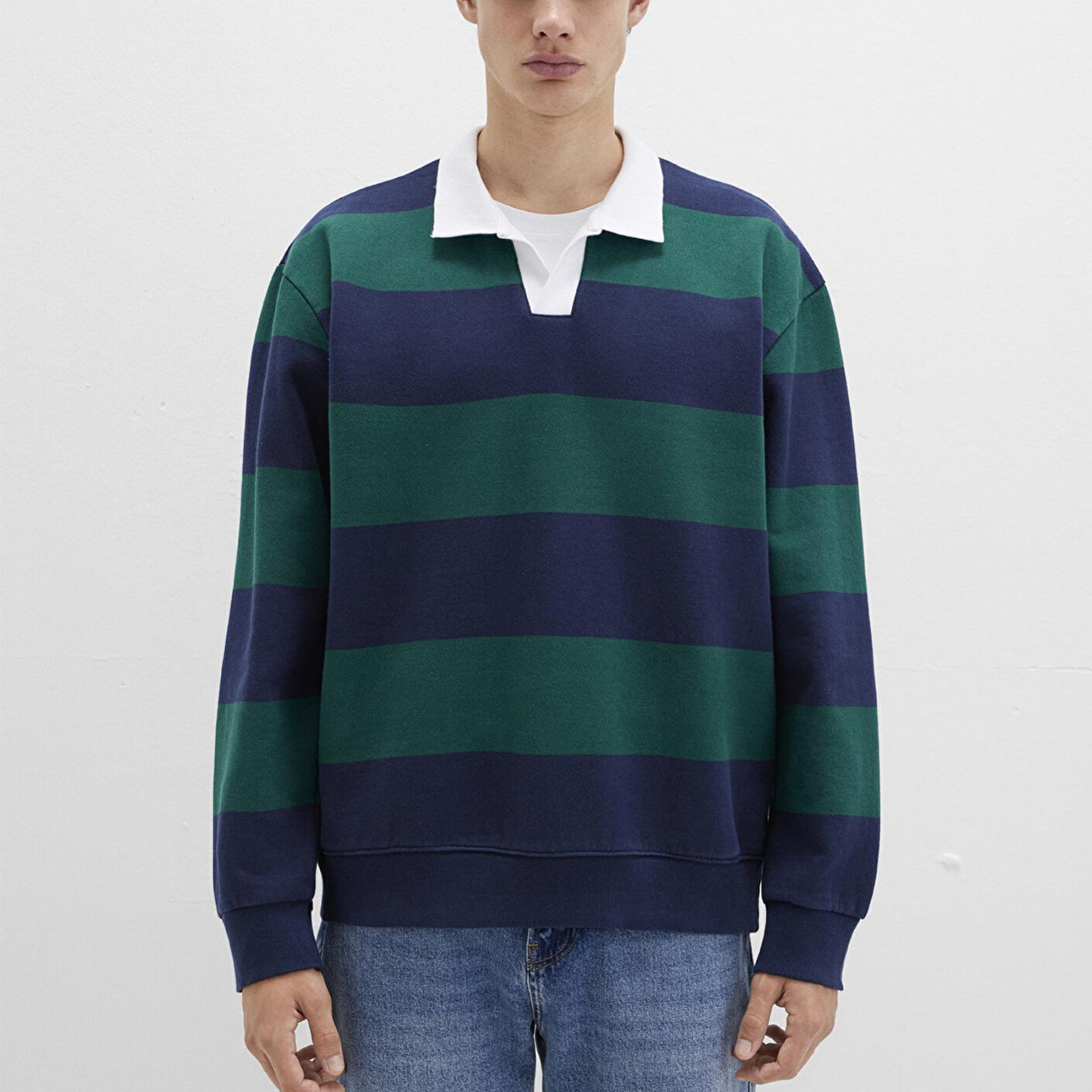 Mavi Blok Renkli Bisiklet Yaka Sweatshirt 0S10491-70497