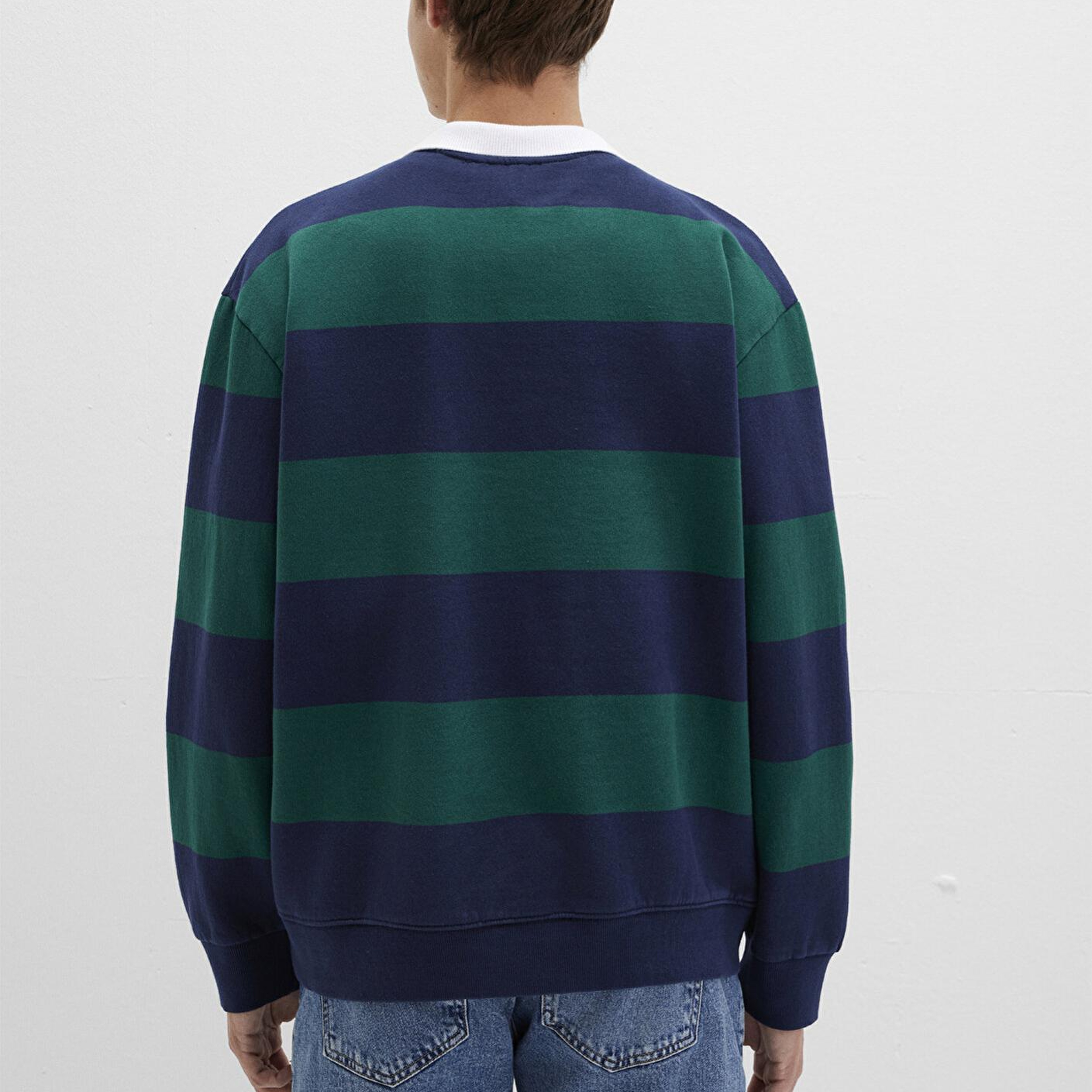 Mavi Blok Renkli Bisiklet Yaka Sweatshirt 0S10491-70497