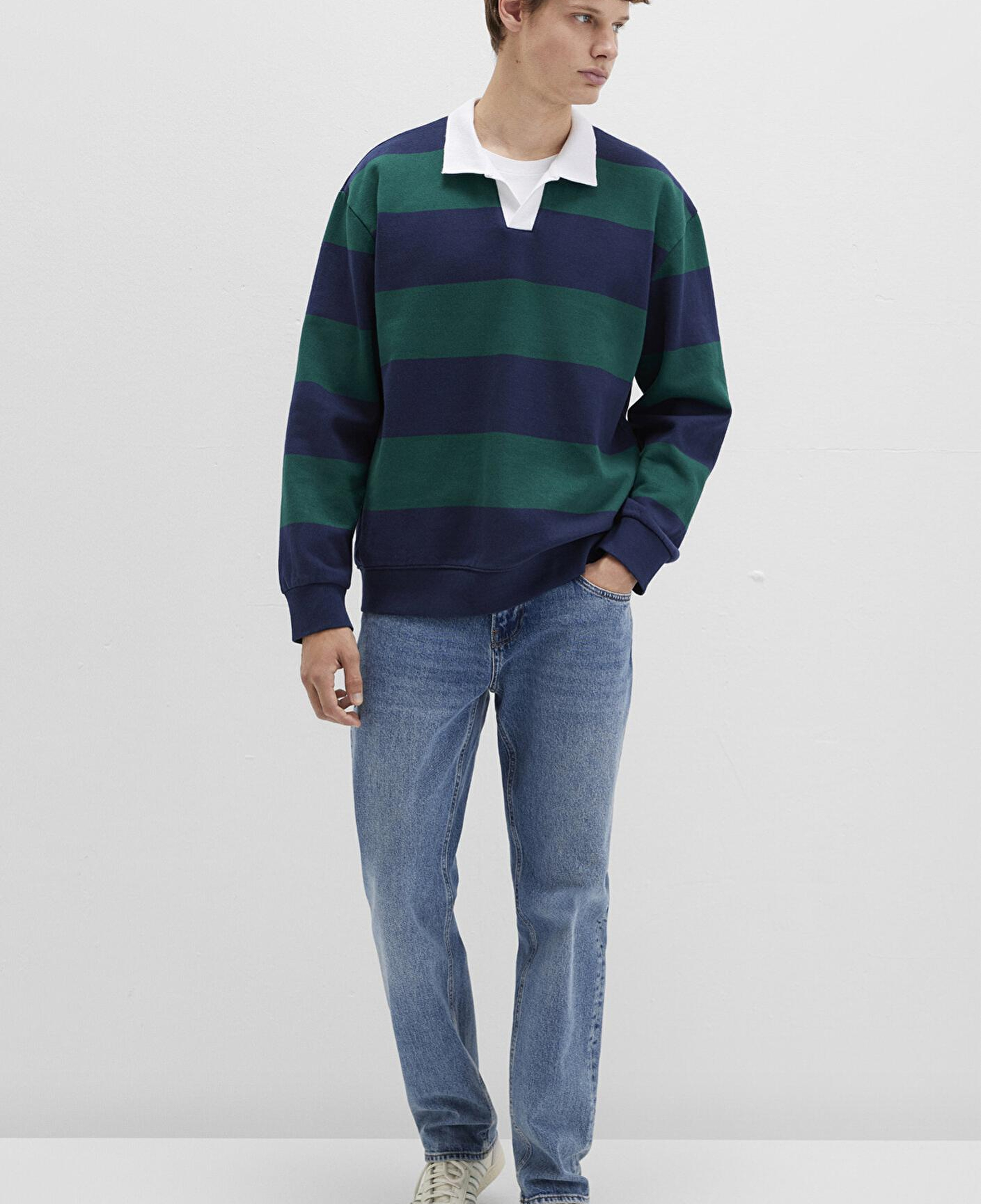 Mavi Blok Renkli Bisiklet Yaka Sweatshirt 0S10491-70497