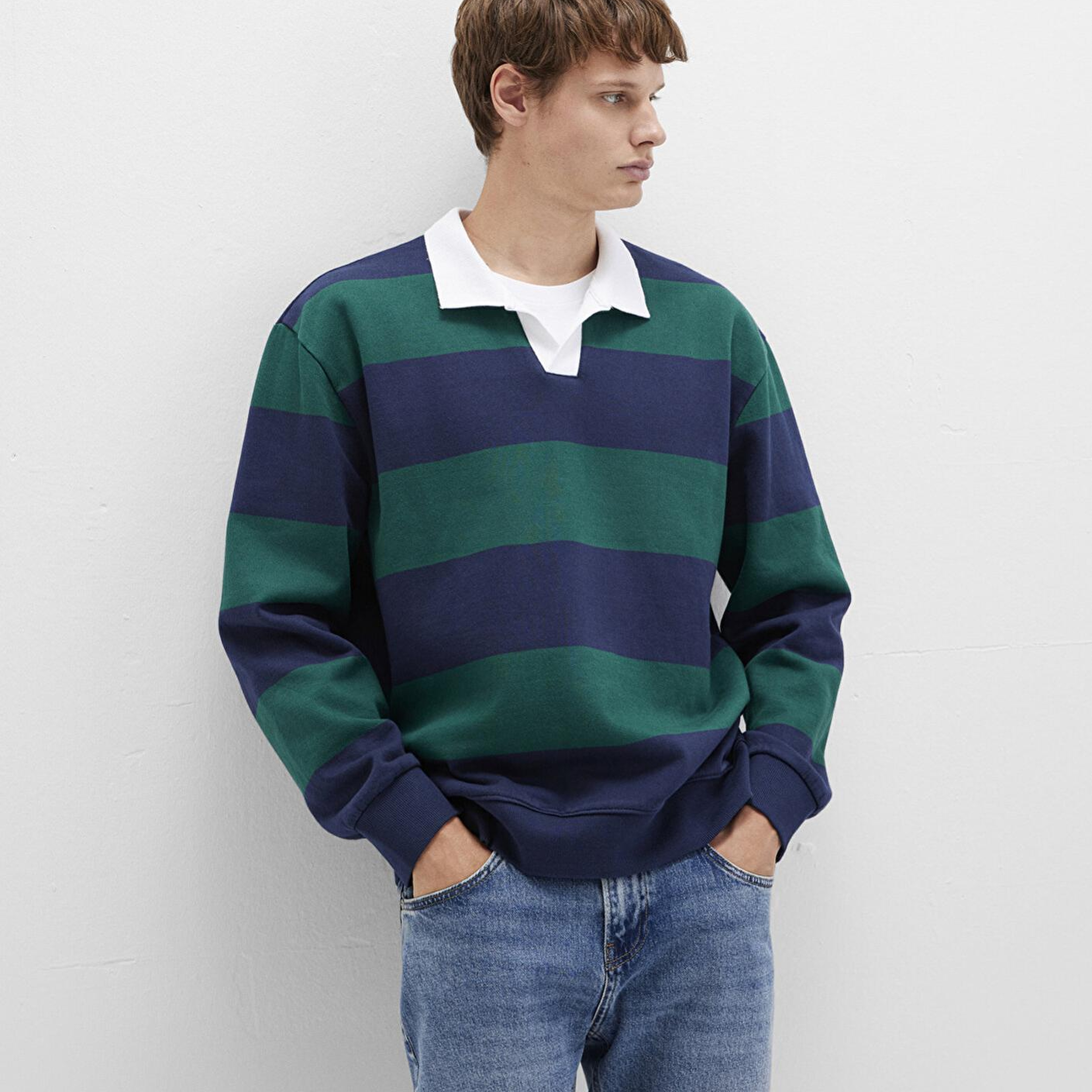 Mavi Blok Renkli Bisiklet Yaka Sweatshirt 0S10491-70497