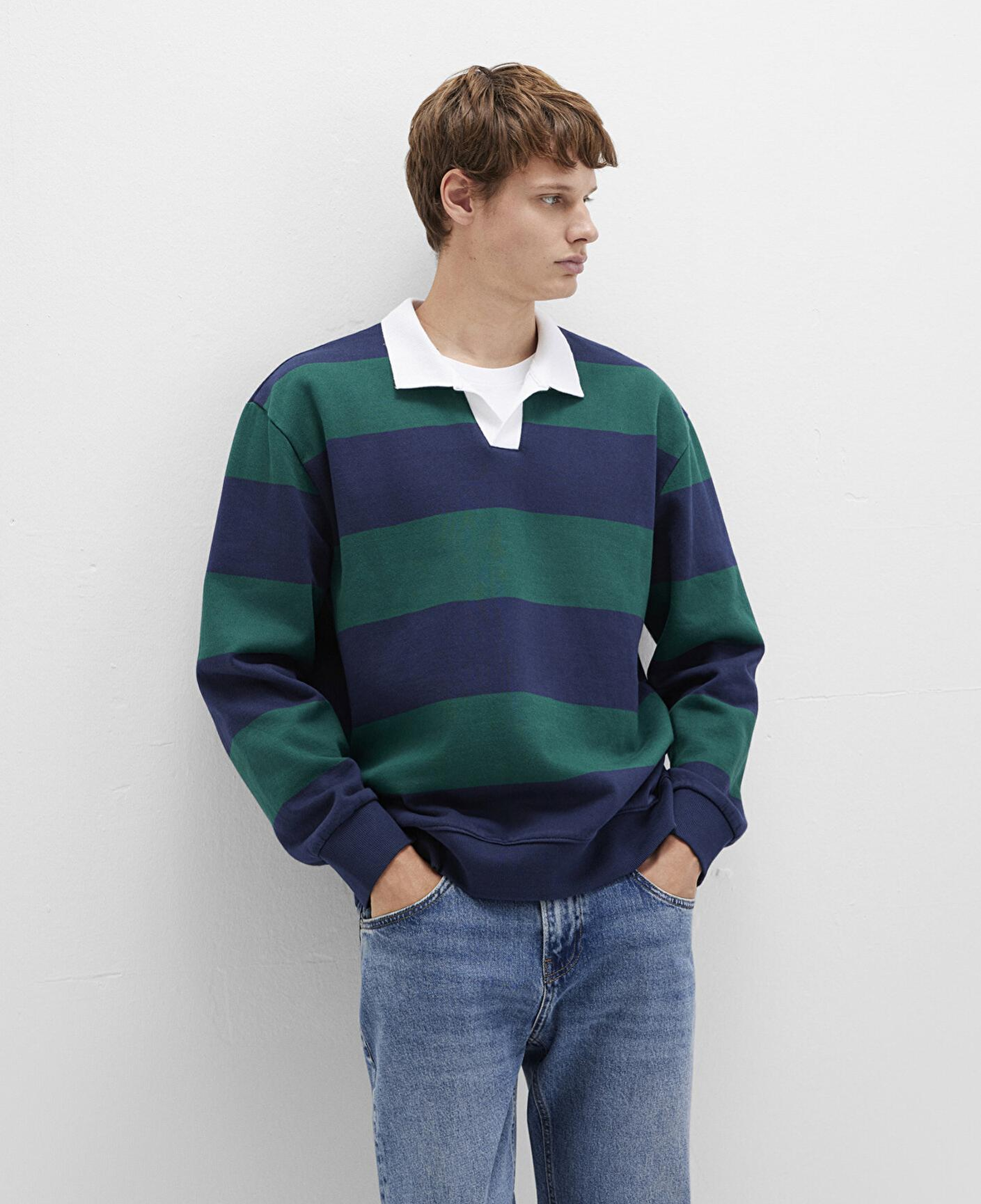 Mavi Blok Renkli Bisiklet Yaka Sweatshirt 0S10491-70497