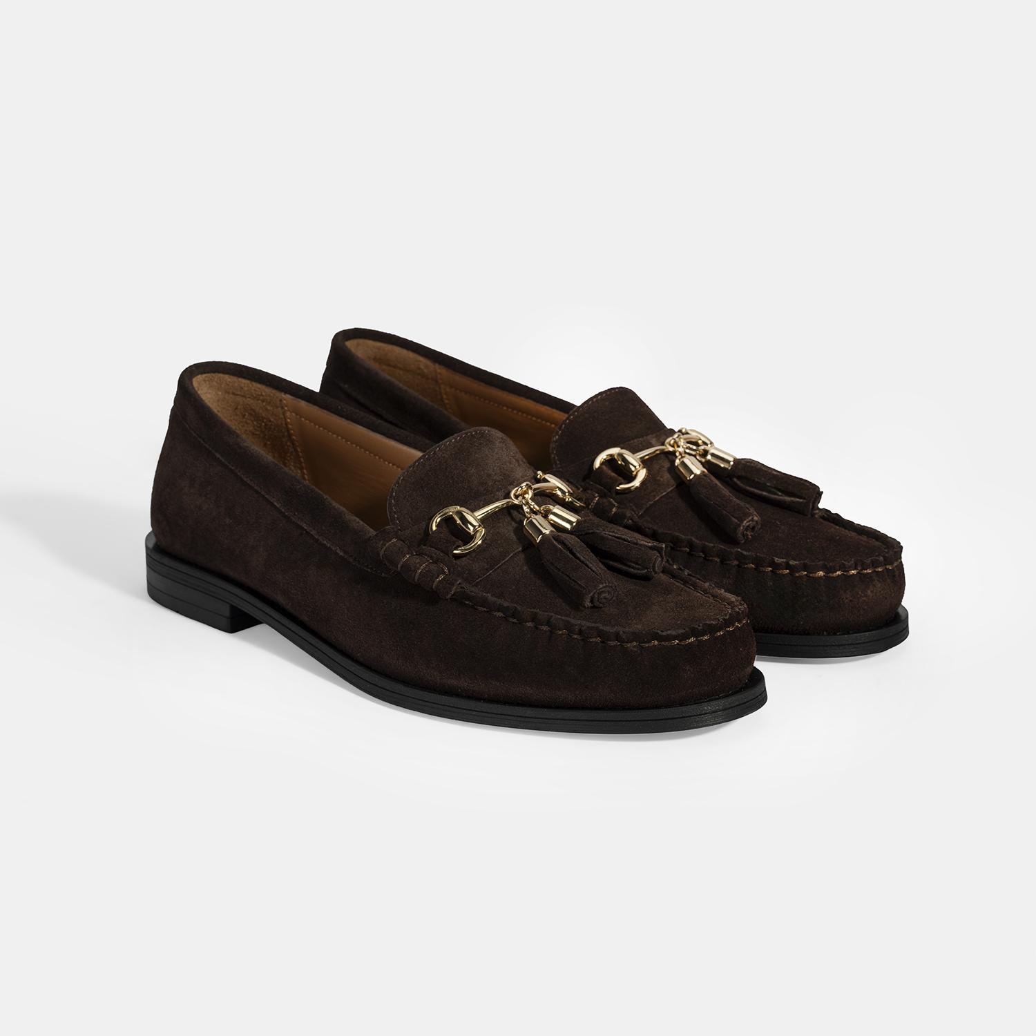 Kadın Kahve Püskül Aksesuarlı Süet Loafer