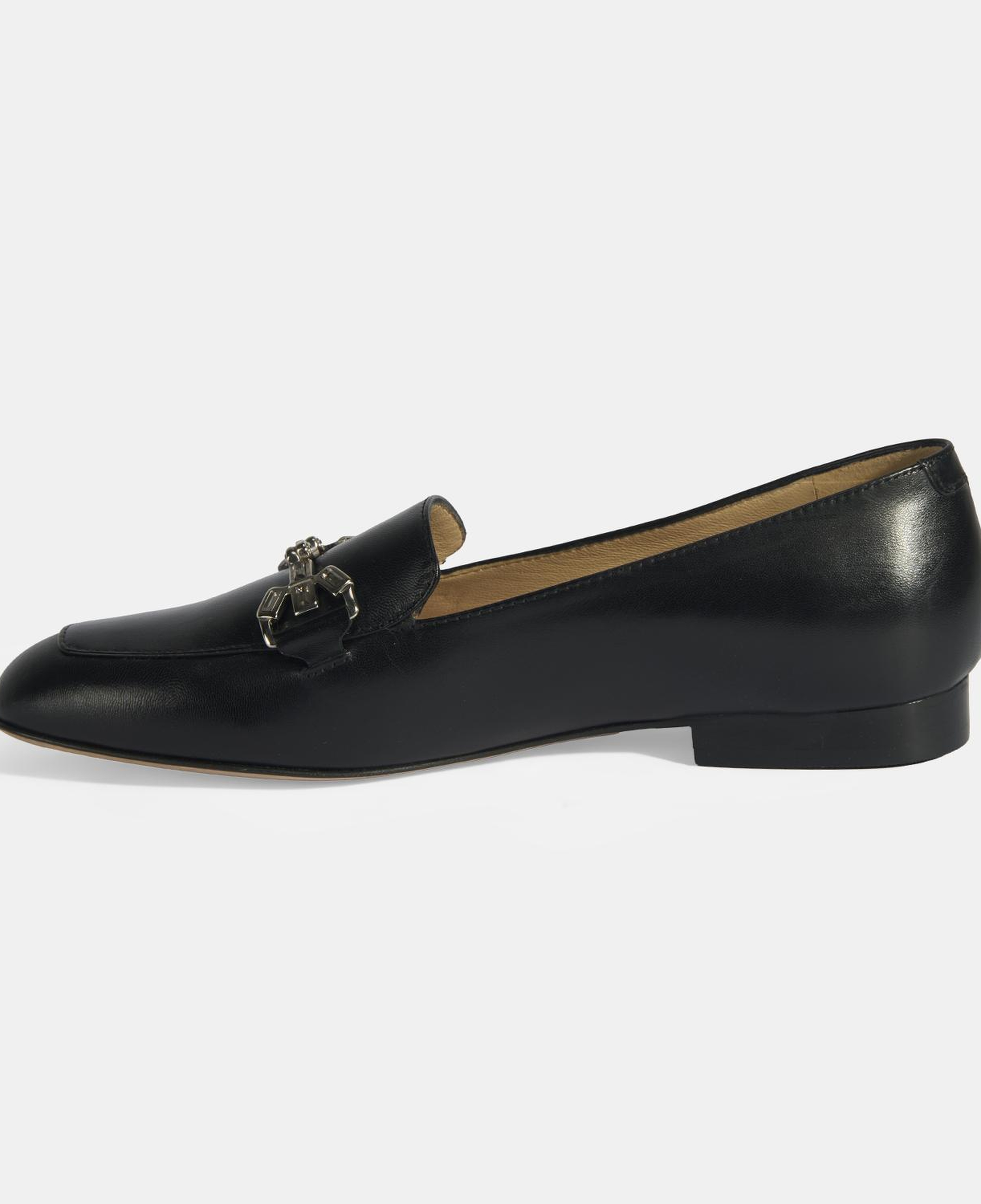 Luca Grossi Kadın Siyah Taşlı Toka Aksesuarlı Deri Loafer