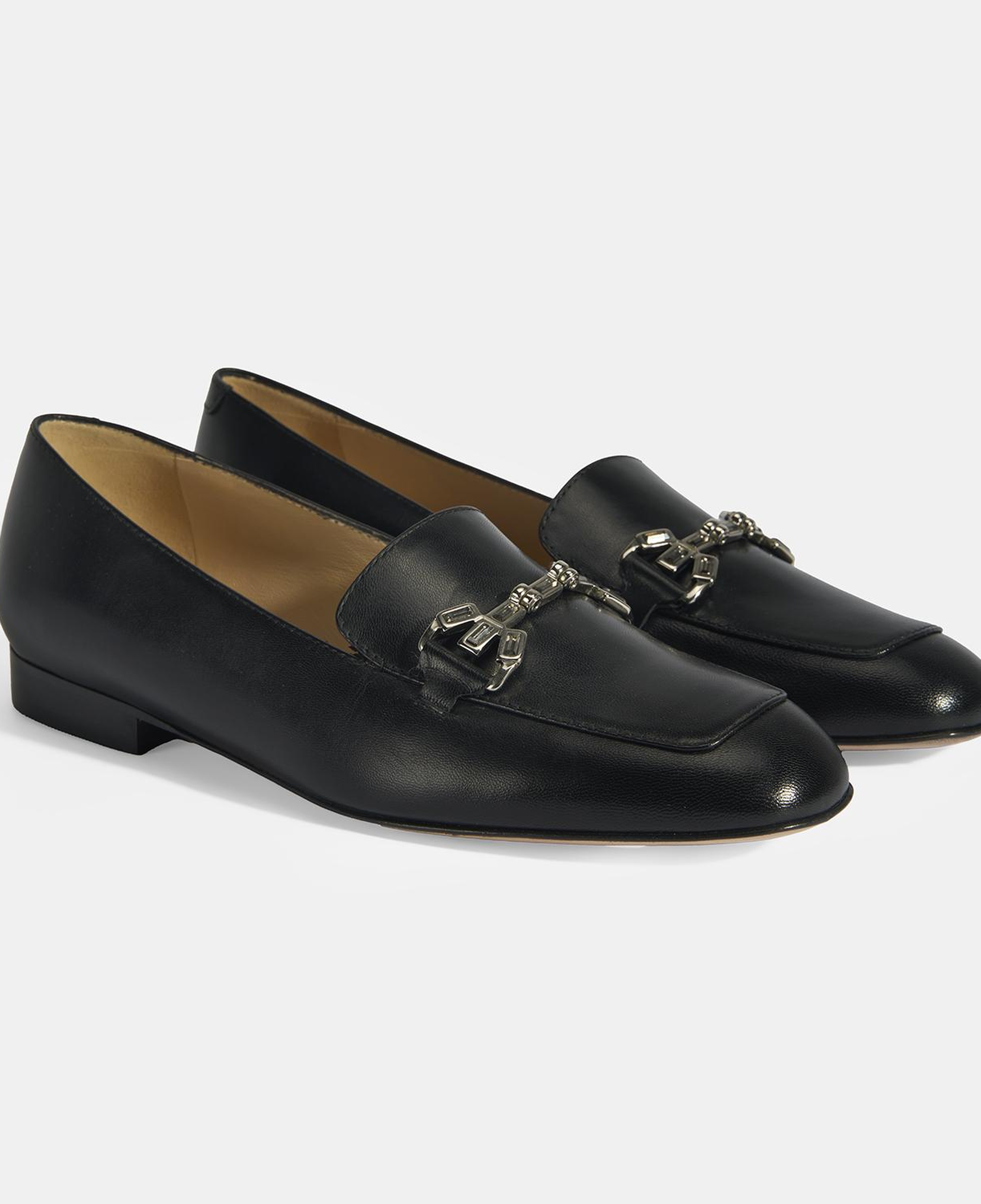 Luca Grossi Kadın Siyah Taşlı Toka Aksesuarlı Deri Loafer