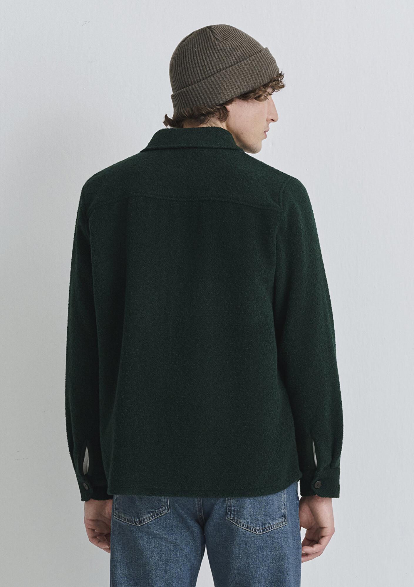 Mavi Yün Karışımlı Yeşil Gömlek Loose Fit / Bol Rahat Kesim 0211780-71929