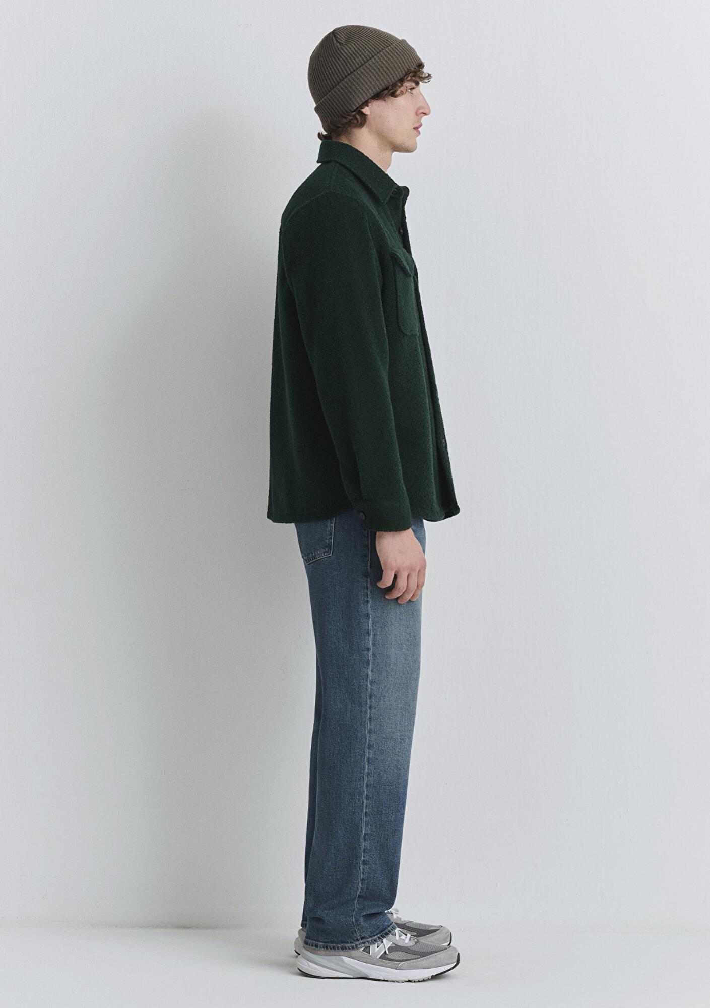 Mavi Yün Karışımlı Yeşil Gömlek Loose Fit / Bol Rahat Kesim 0211780-71929