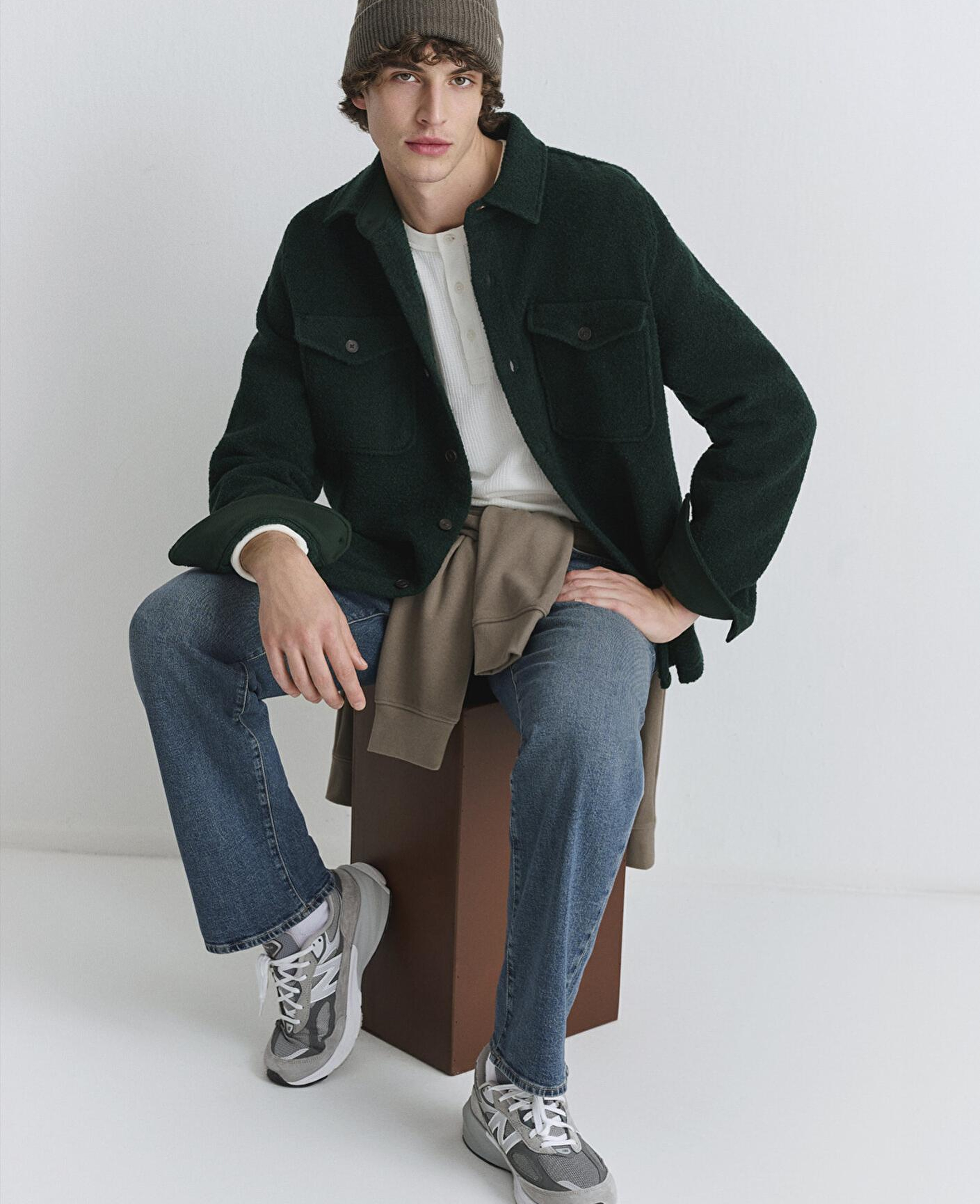 Mavi Yün Karışımlı Yeşil Gömlek Loose Fit / Bol Rahat Kesim 0211780-71929