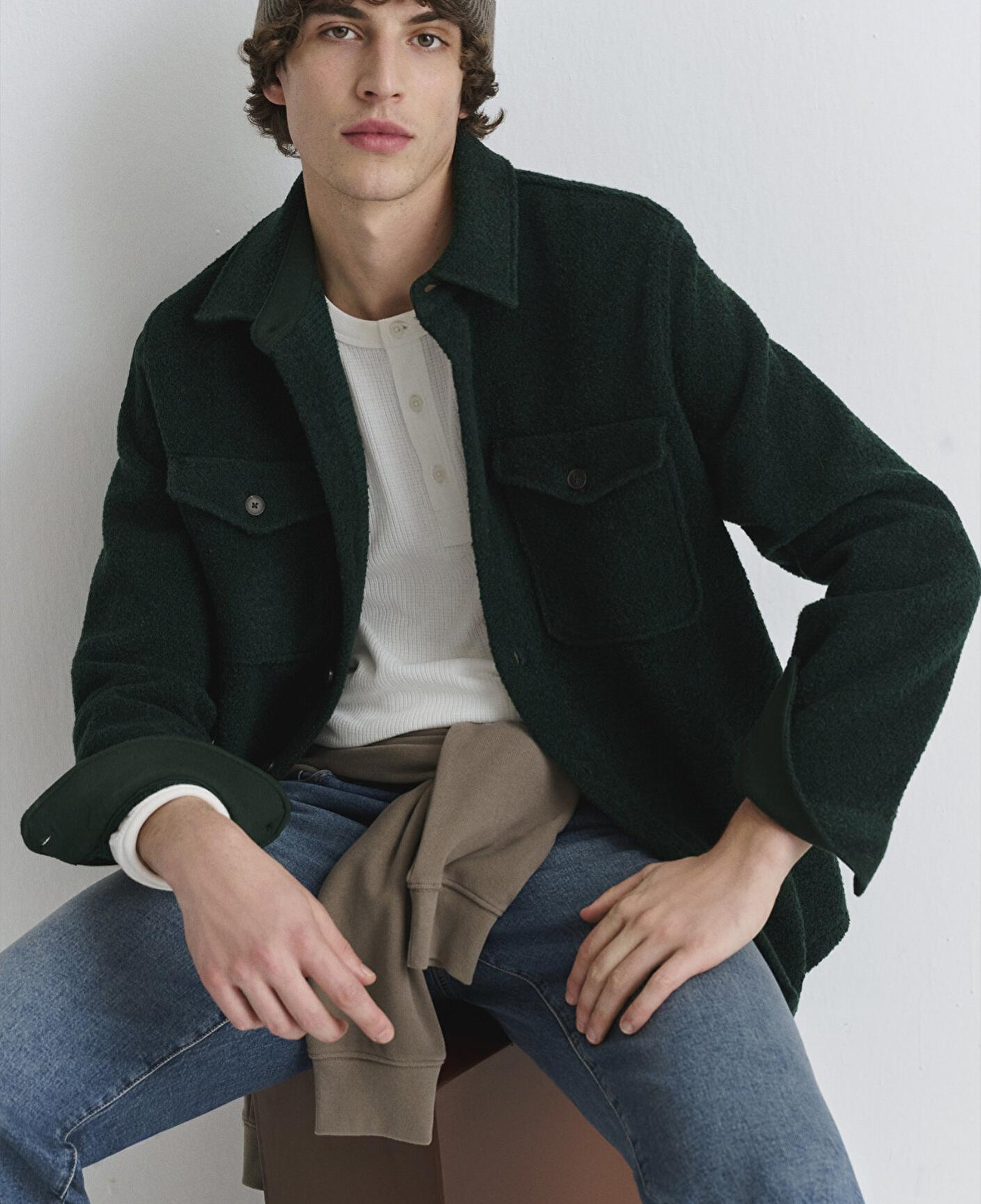 Mavi Yün Karışımlı Yeşil Gömlek Loose Fit / Bol Rahat Kesim 0211780-71929