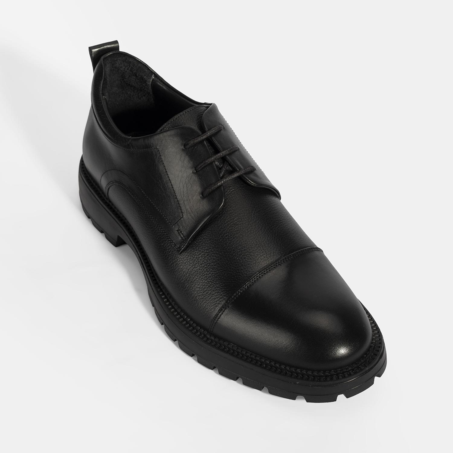 Erkek Siyah Bağcıklı Deri Günlük Ayakkabı