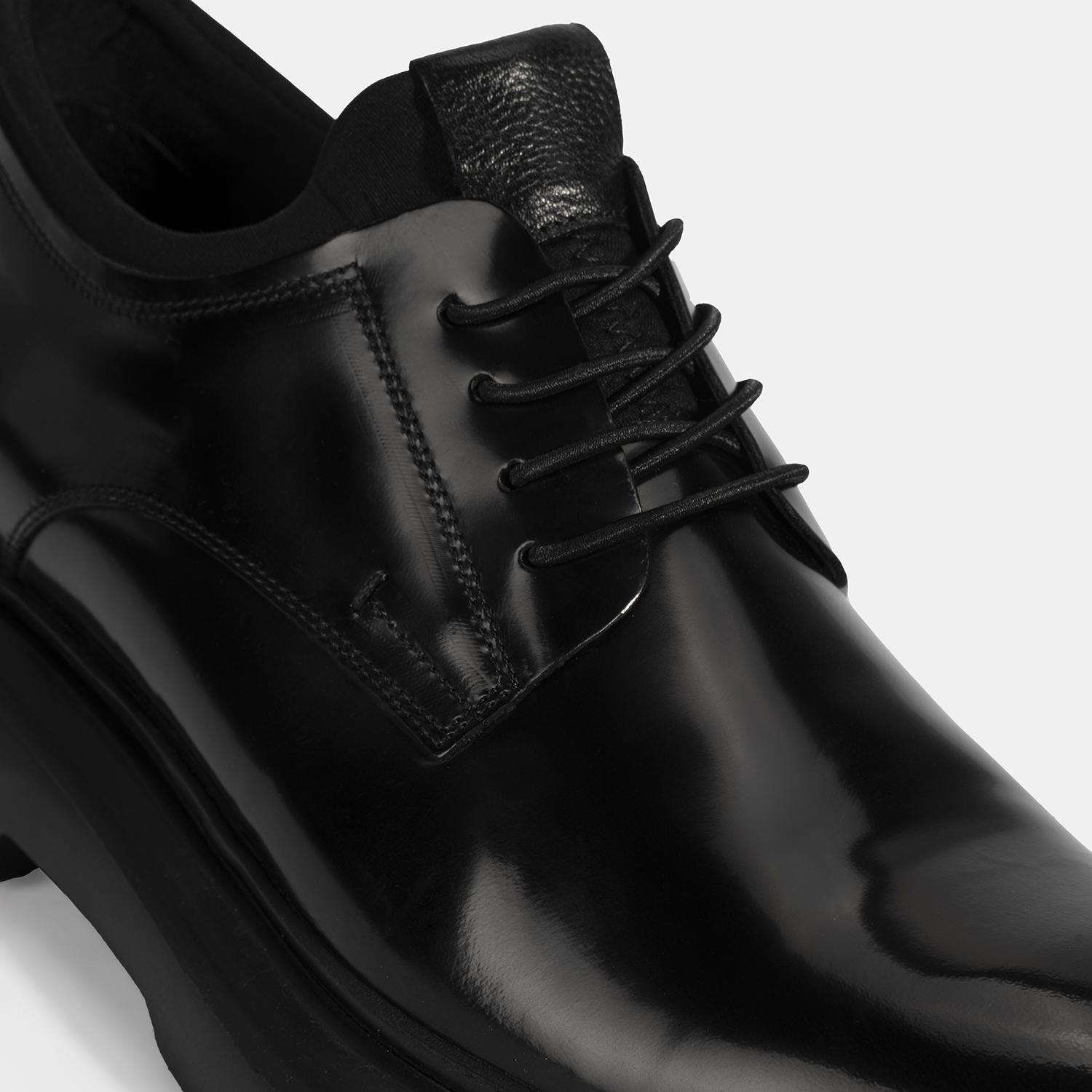 Erkek Siyah Bağcıklı Rugan Deri Günlük Ayakkabı