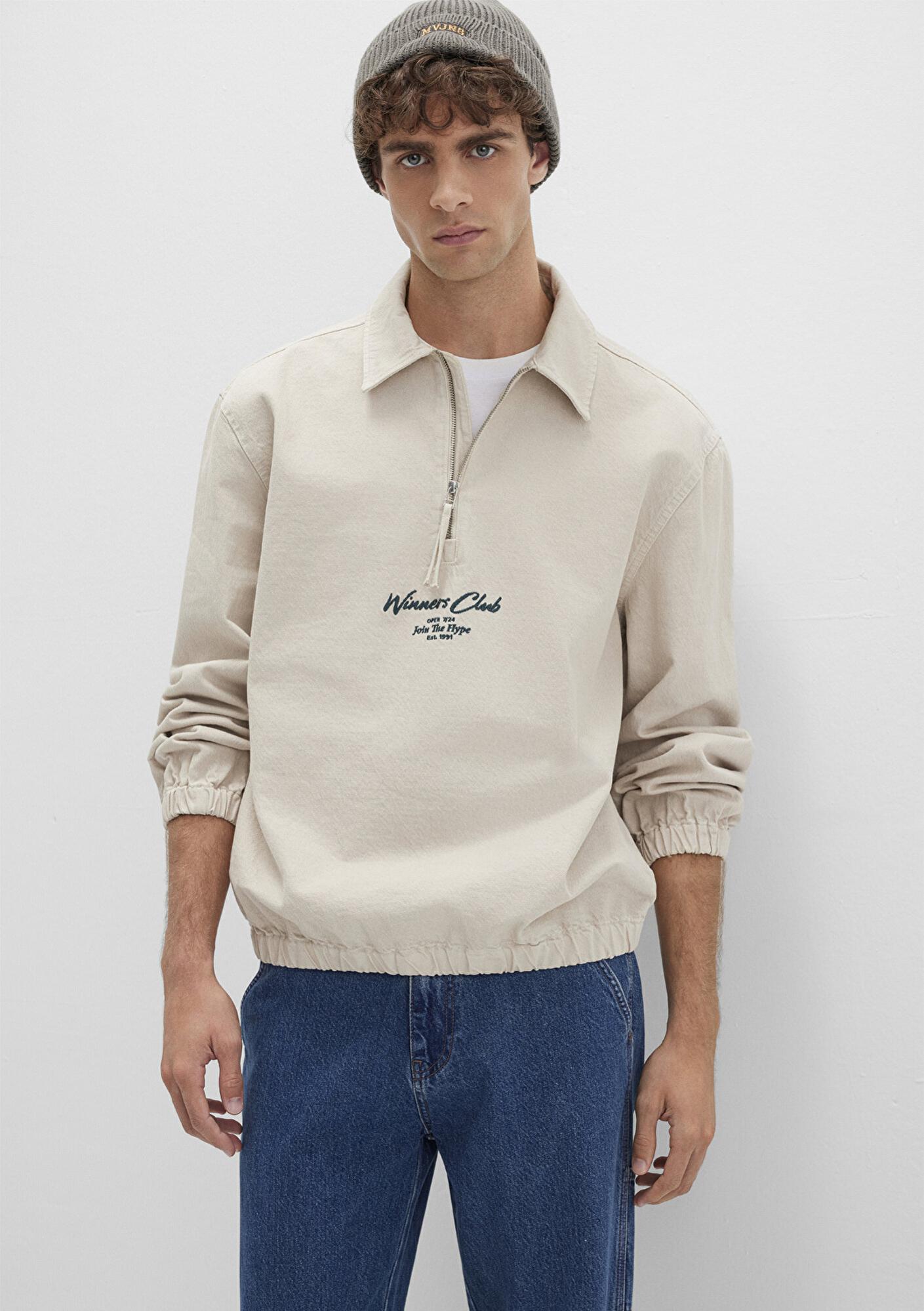 Mavi Yarı Fermuarlı Ekru Gömlek 0211784-81202