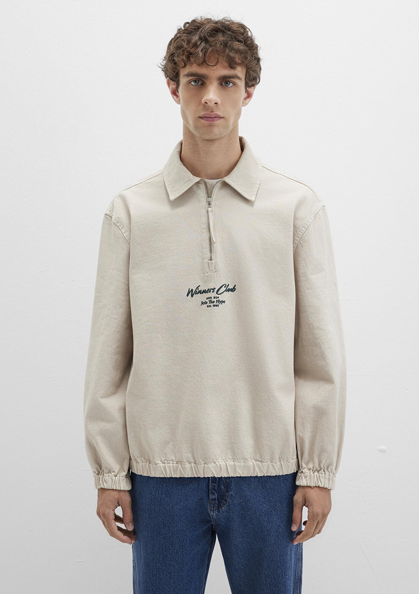 Mavi Yarı Fermuarlı Ekru Gömlek 0211784-81202