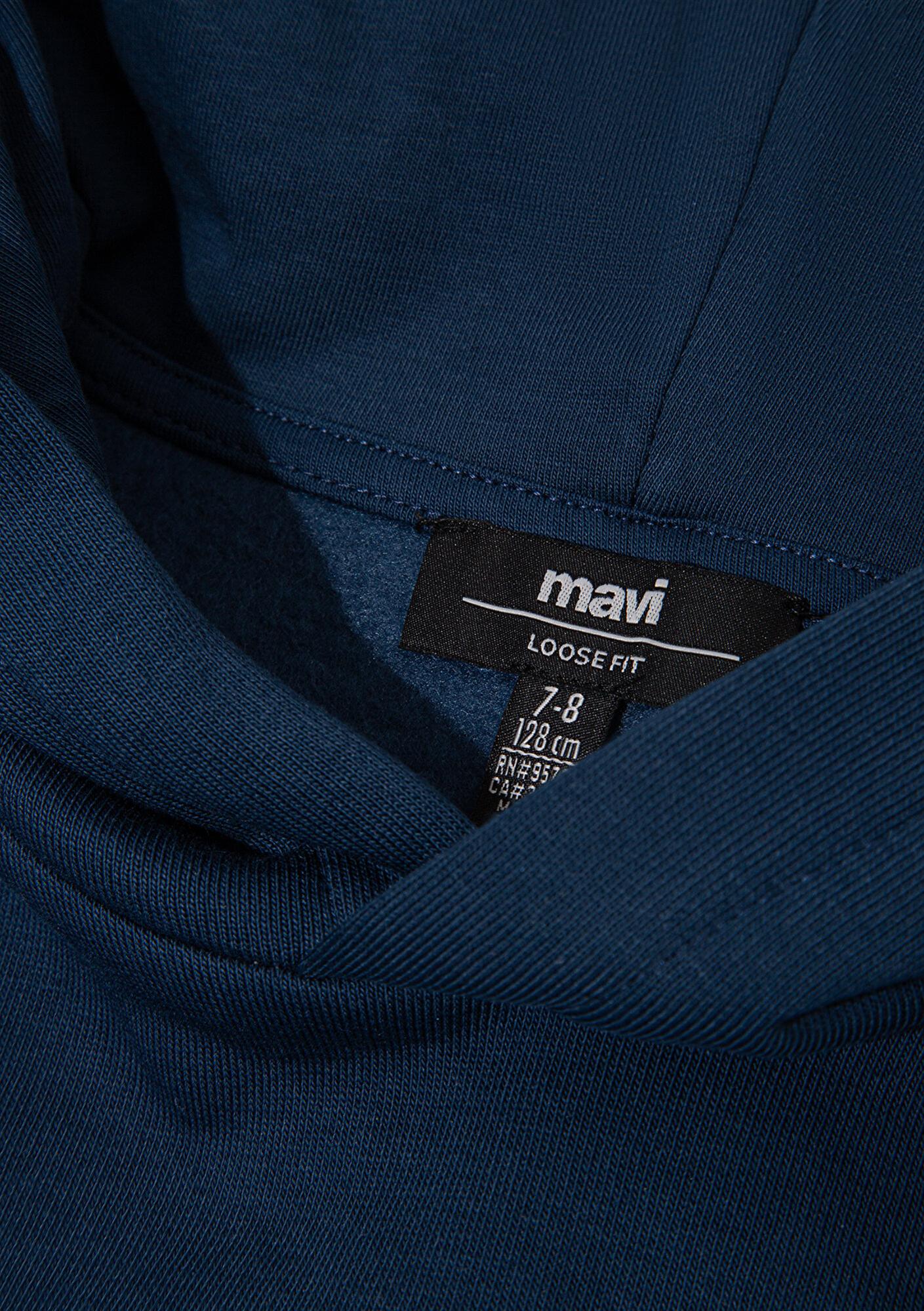 Mavi Mavi Logo Baskılı Lacivert Kapüşonlu Sweatshirt 6610110-70720