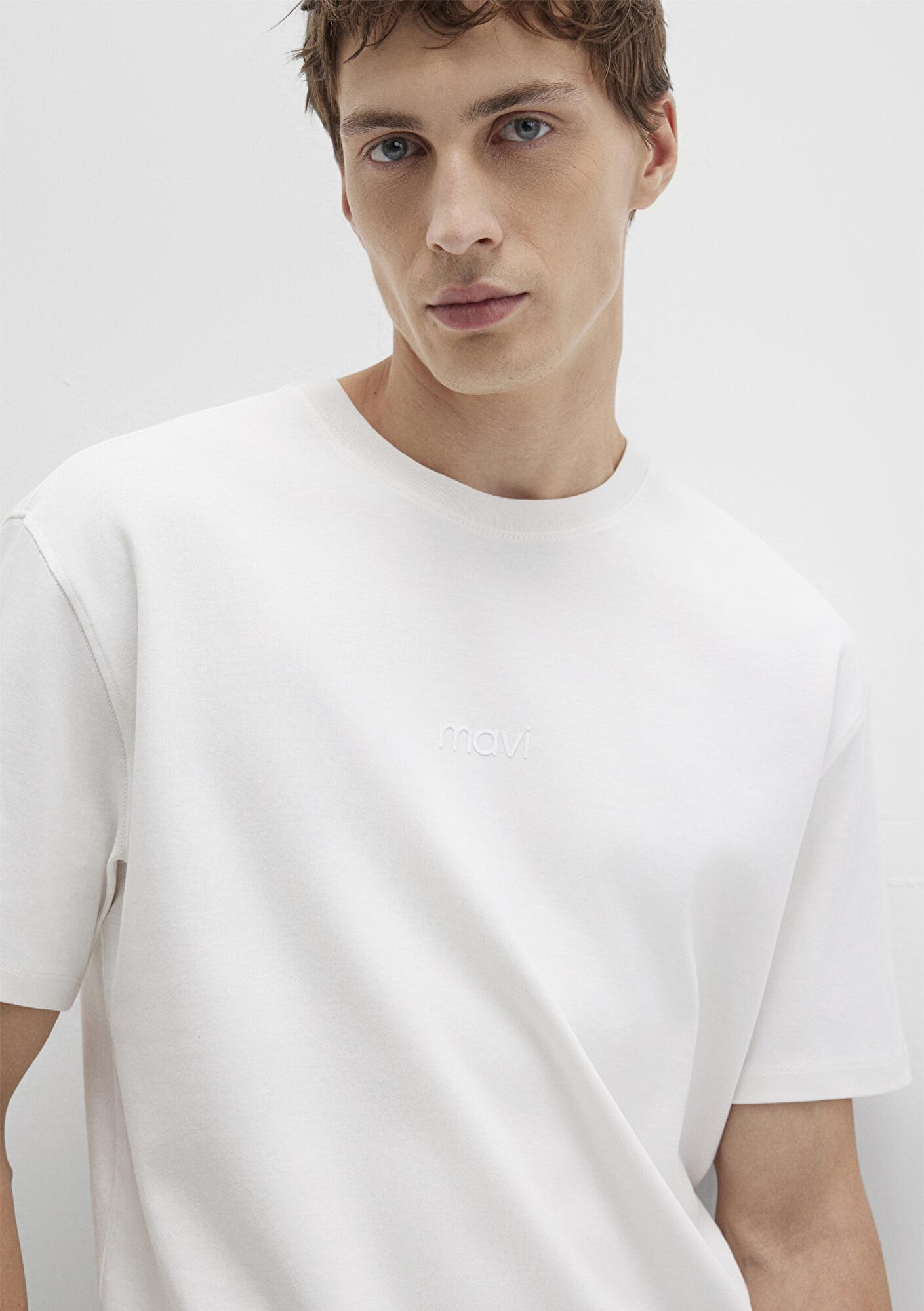 Mavi Mavi Logo Beyaz Basic İnterlok Tişört Loose Fit / Bol Rahat Kesim 0613102-80194