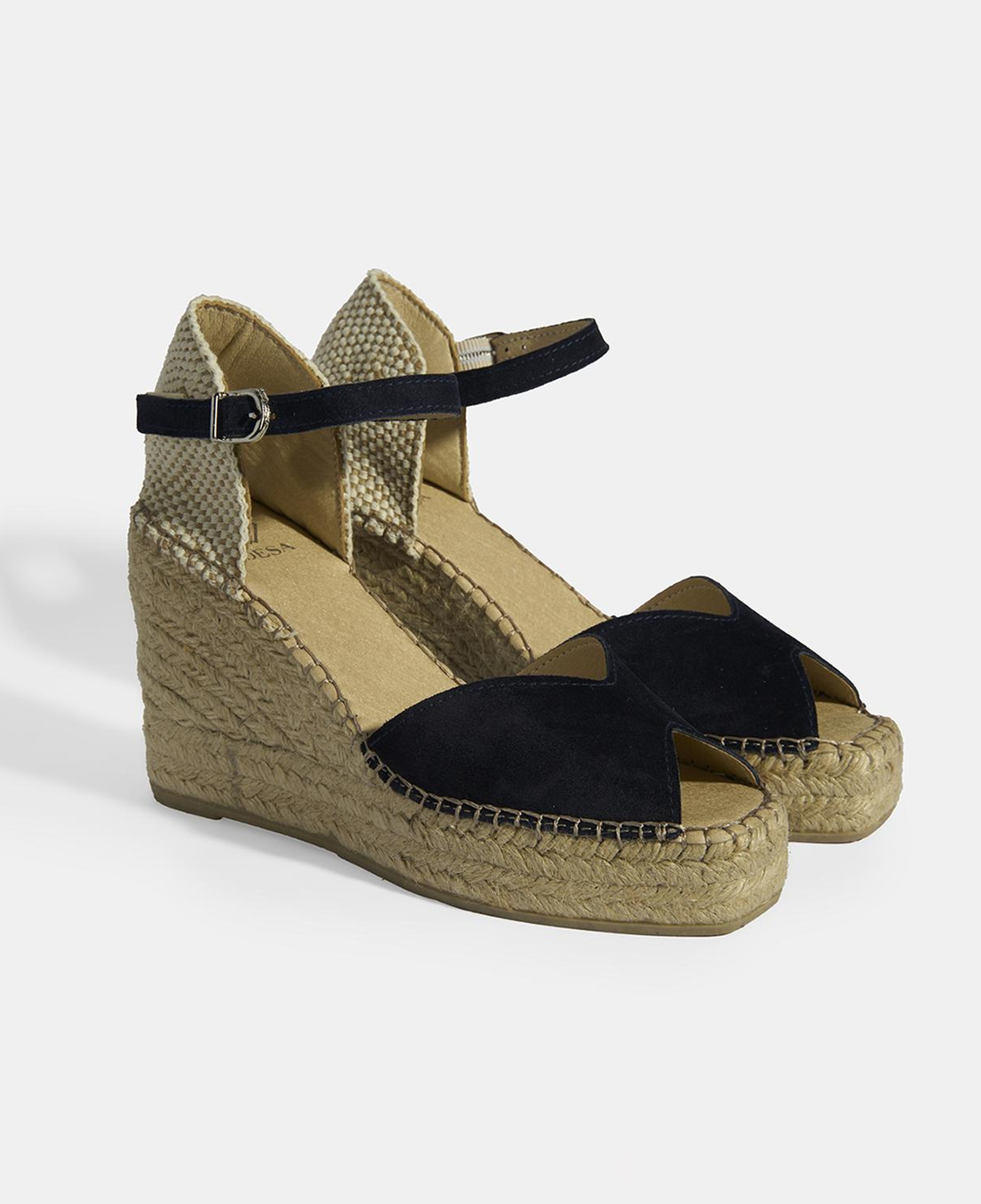 Lacivert Kadın Toka Detaylı Dolgu Topuklu Süet Espadril