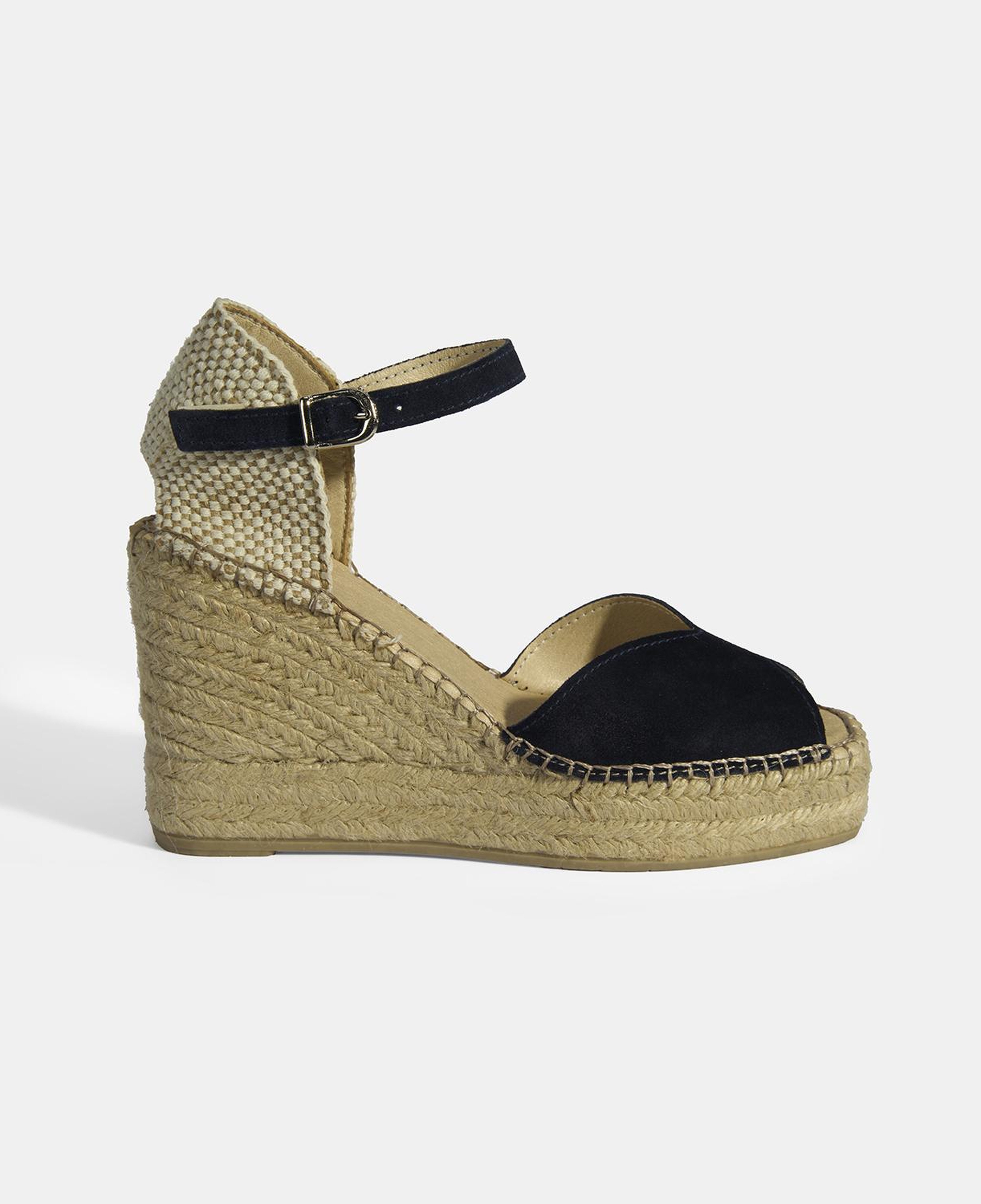 Lacivert Kadın Toka Detaylı Dolgu Topuklu Süet Espadril