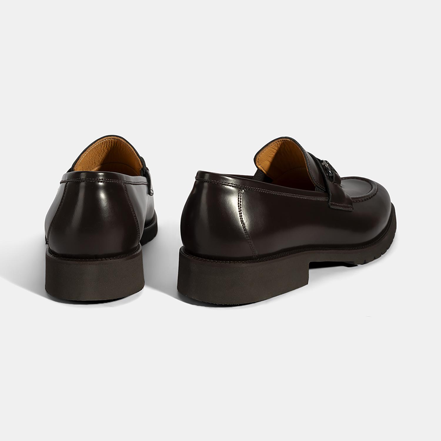 Erkek Kahve Metal Aksesuarlı Deri Loafer