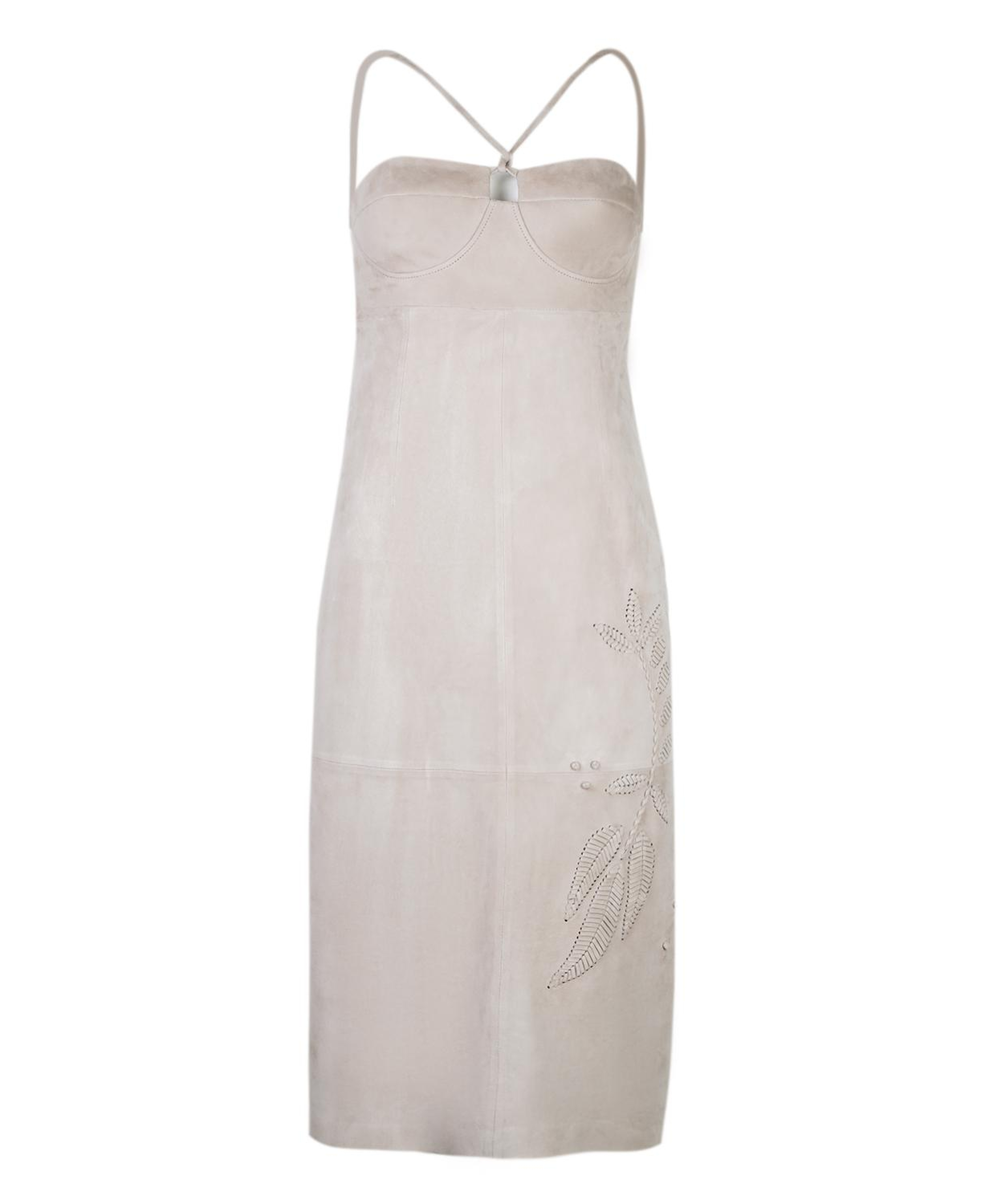 Verona Bej Kadın Nakışlı Süet Deri Elbise