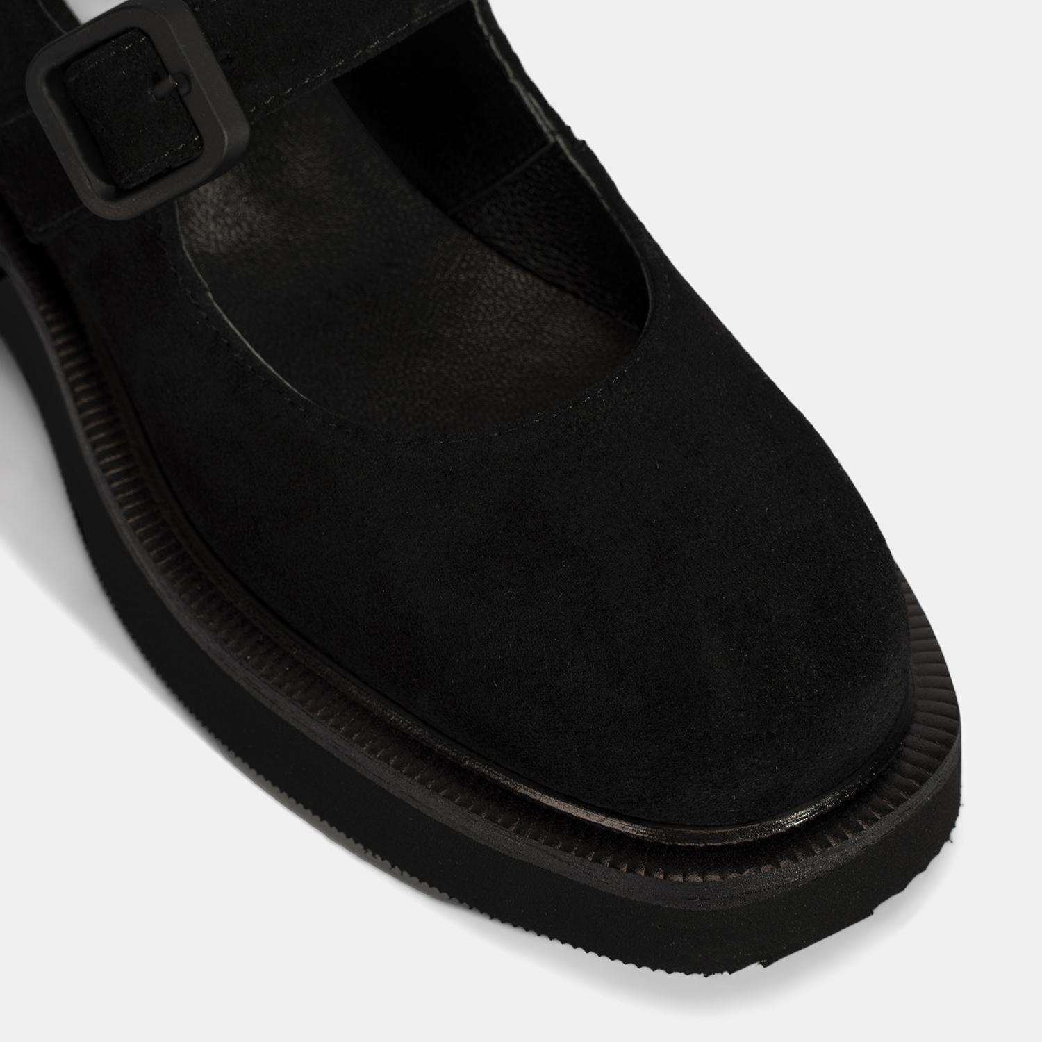 Kadın Siyah Ayarlanabilir Tokalı Mary Jane Süet Günlük Ayakkabı