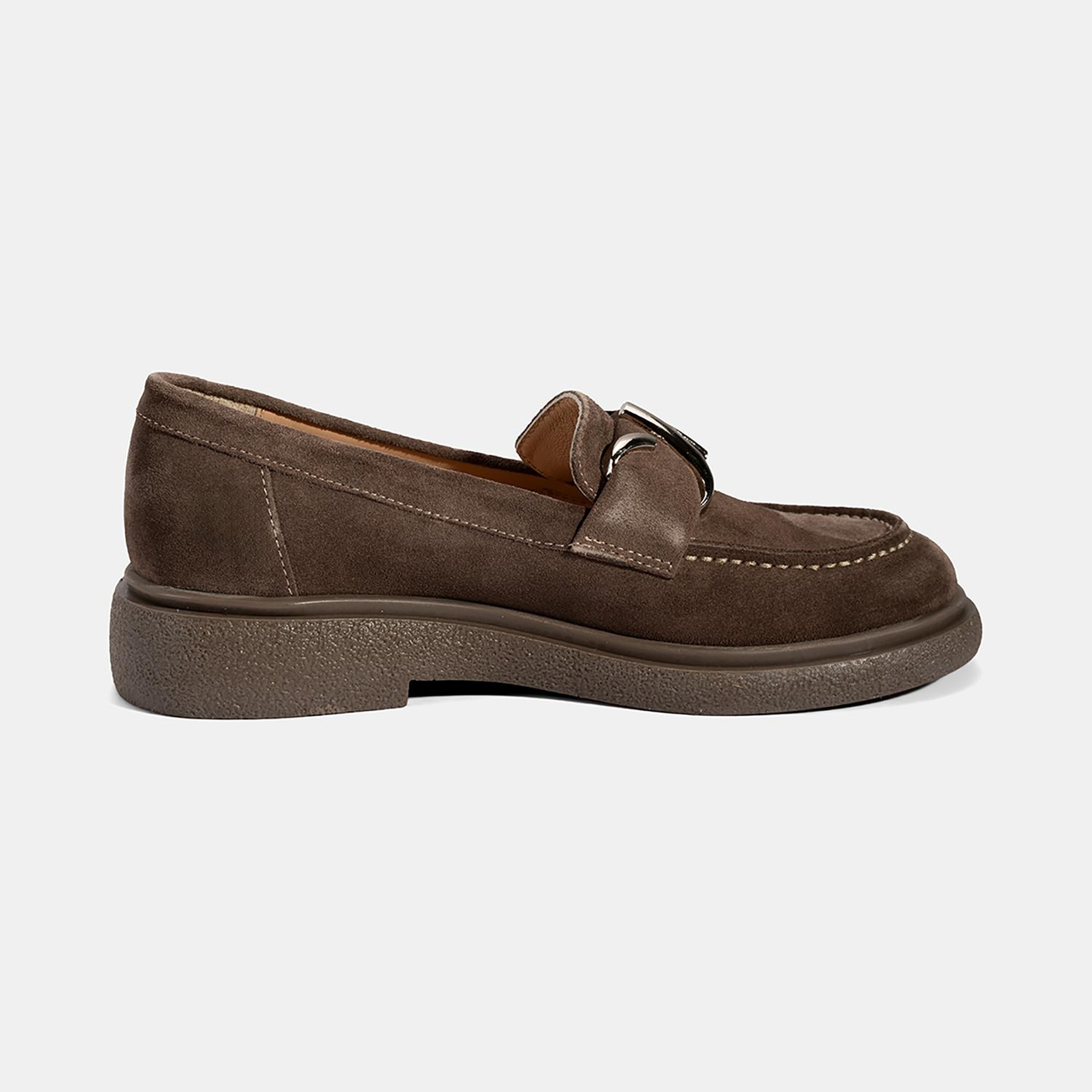 Kadın Kahve Metal Toka Detaylı Süet Loafer