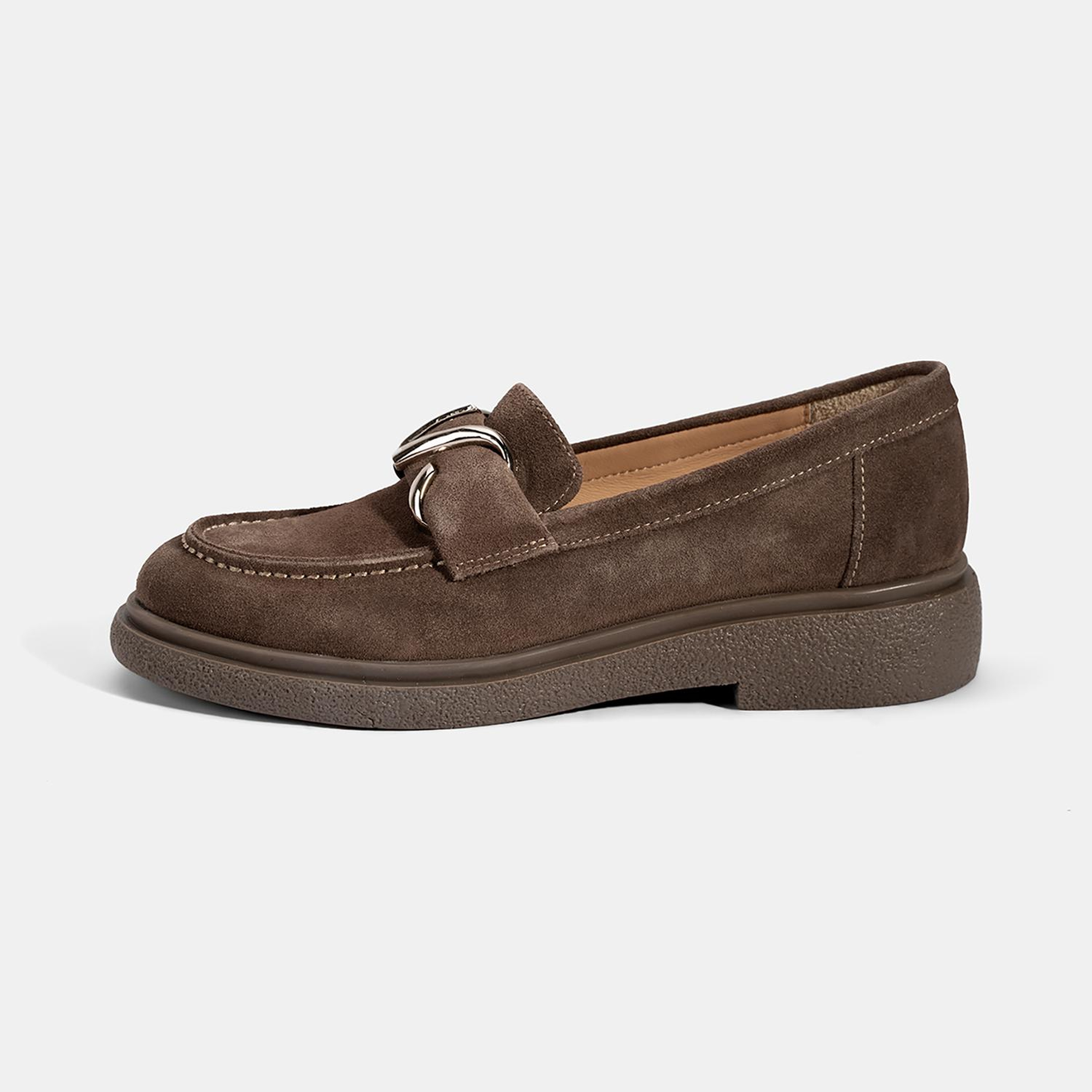 Kadın Kahve Metal Toka Detaylı Süet Loafer