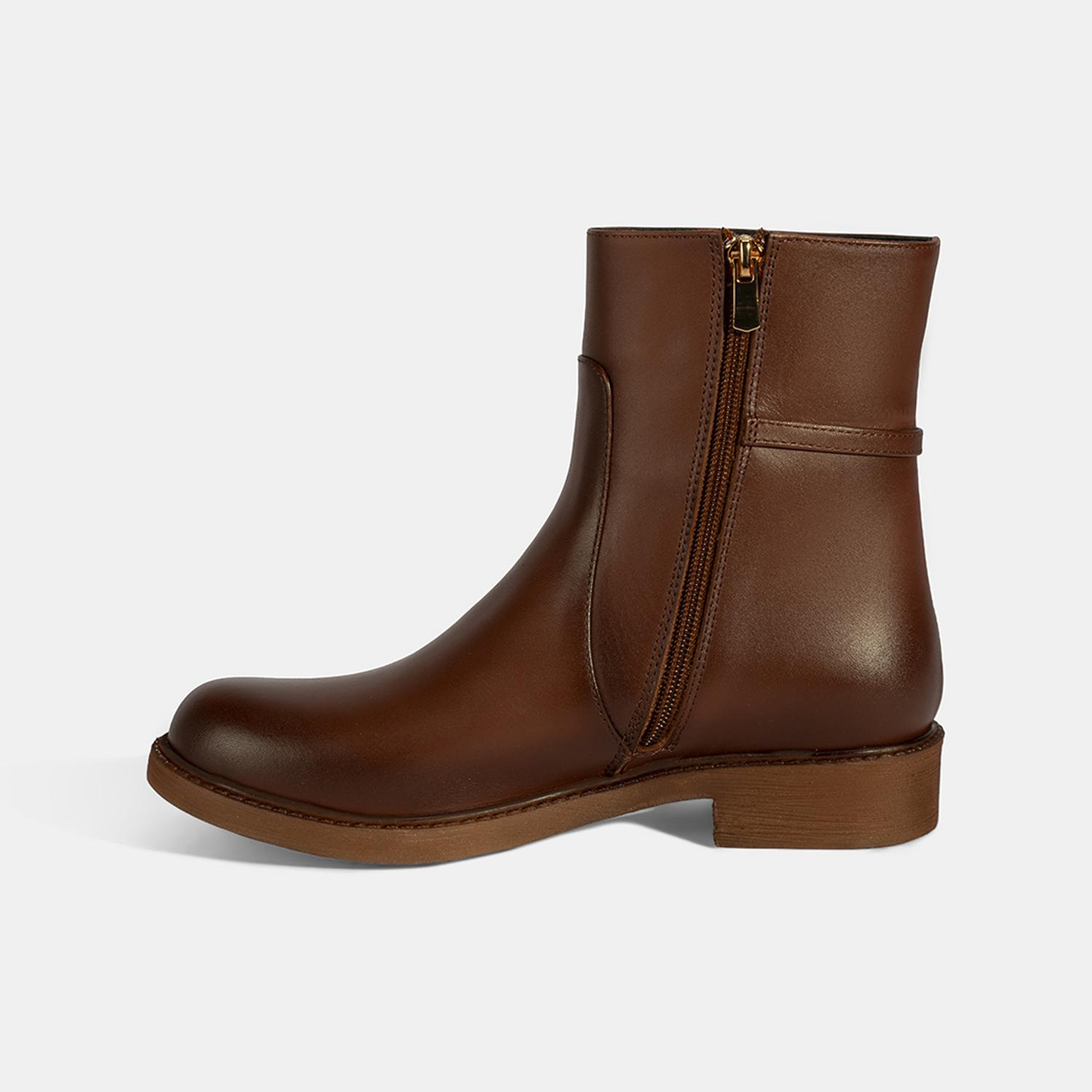 Kadın Taba Metal Aksesuarlı Deri Bot