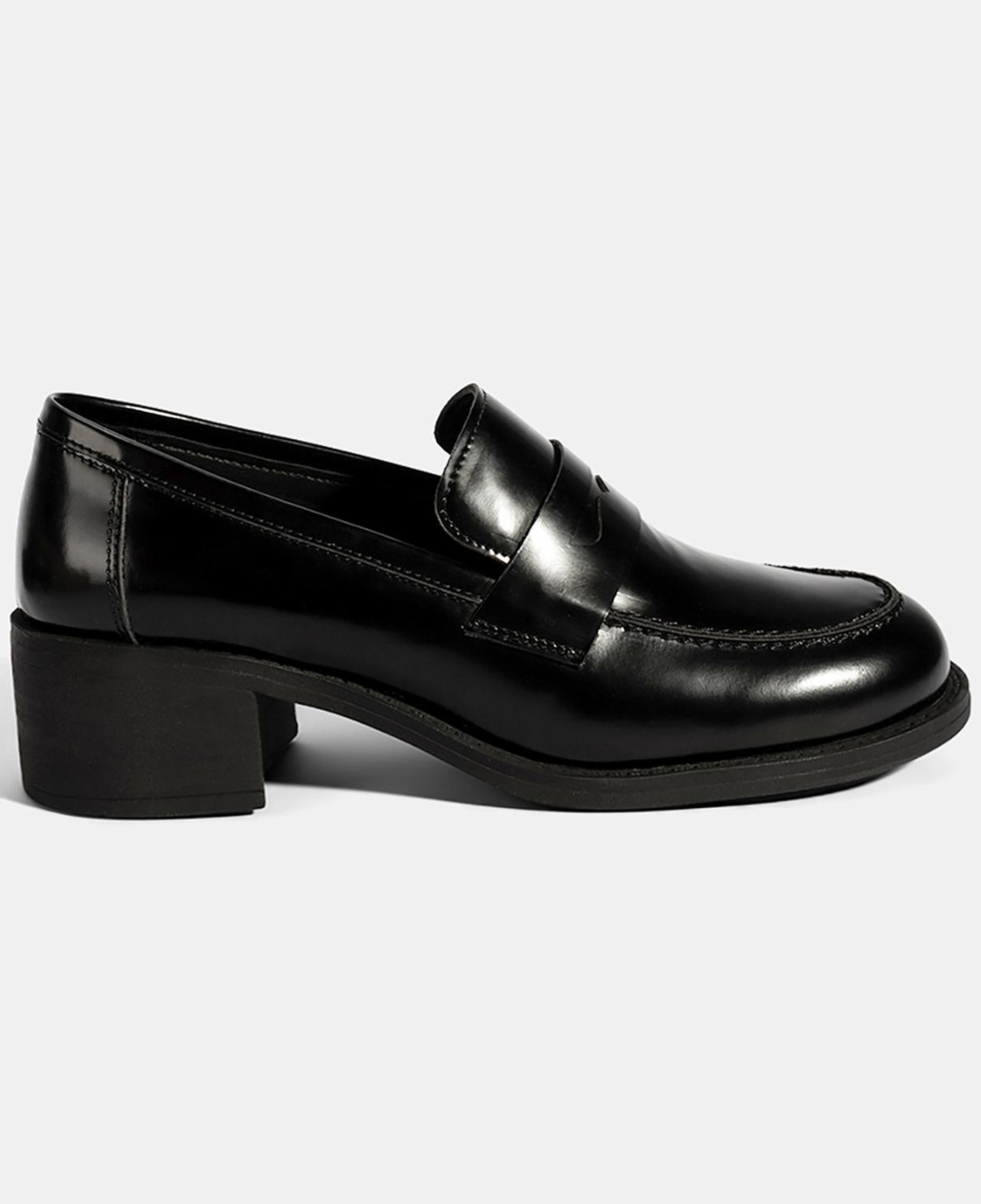 Kadın Siyah Topuklu Deri Loafer