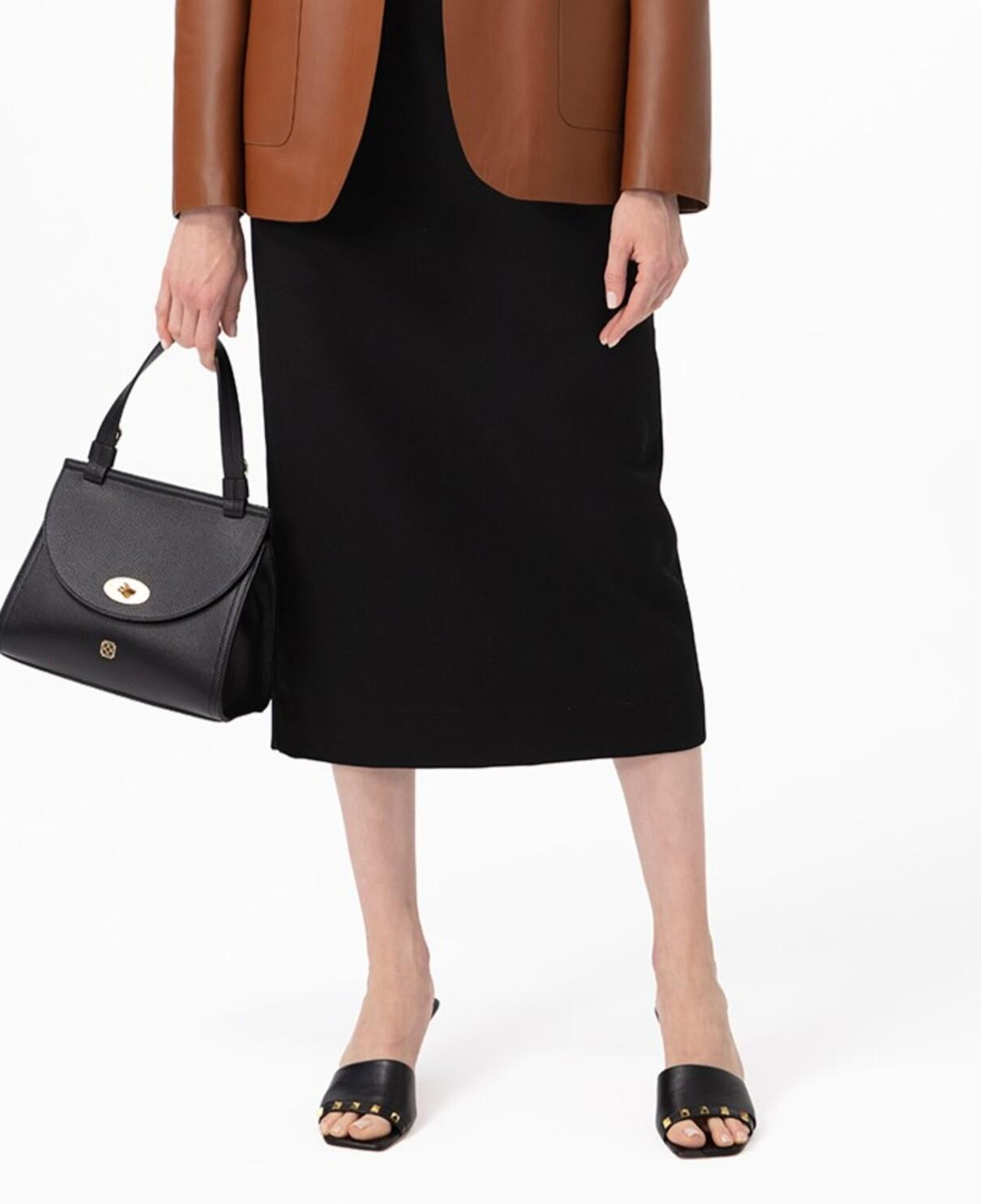 Kadın Siyah Topuklu Deri Terlik