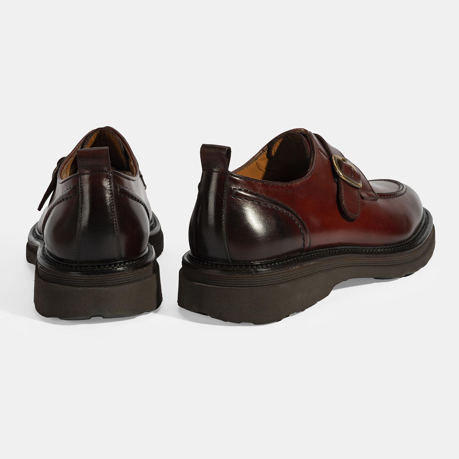 Erkek Kahve Ayarlanabilir Tokalı Deri Günlük Ayakkabı