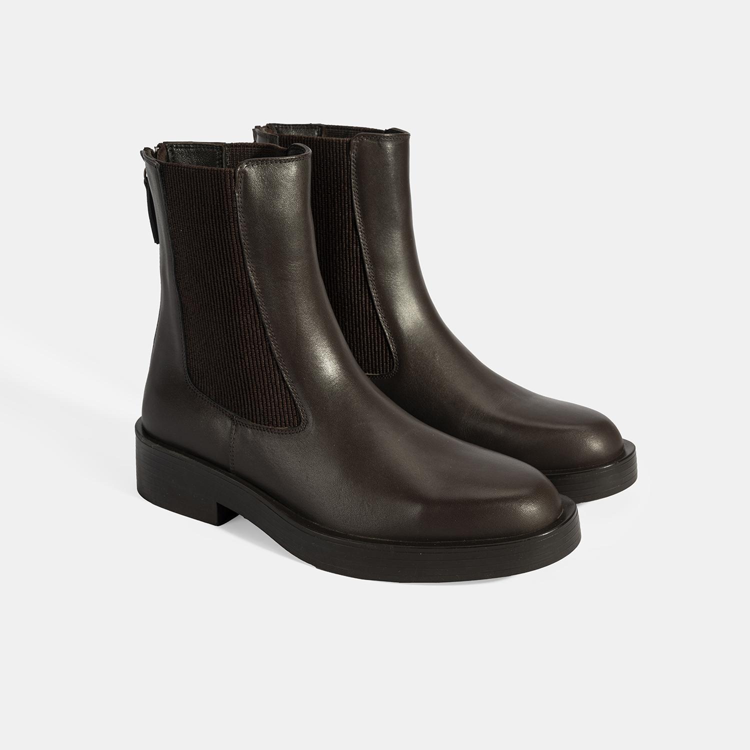 Kadın Kahve Lastikli Deri Chelsea Bot