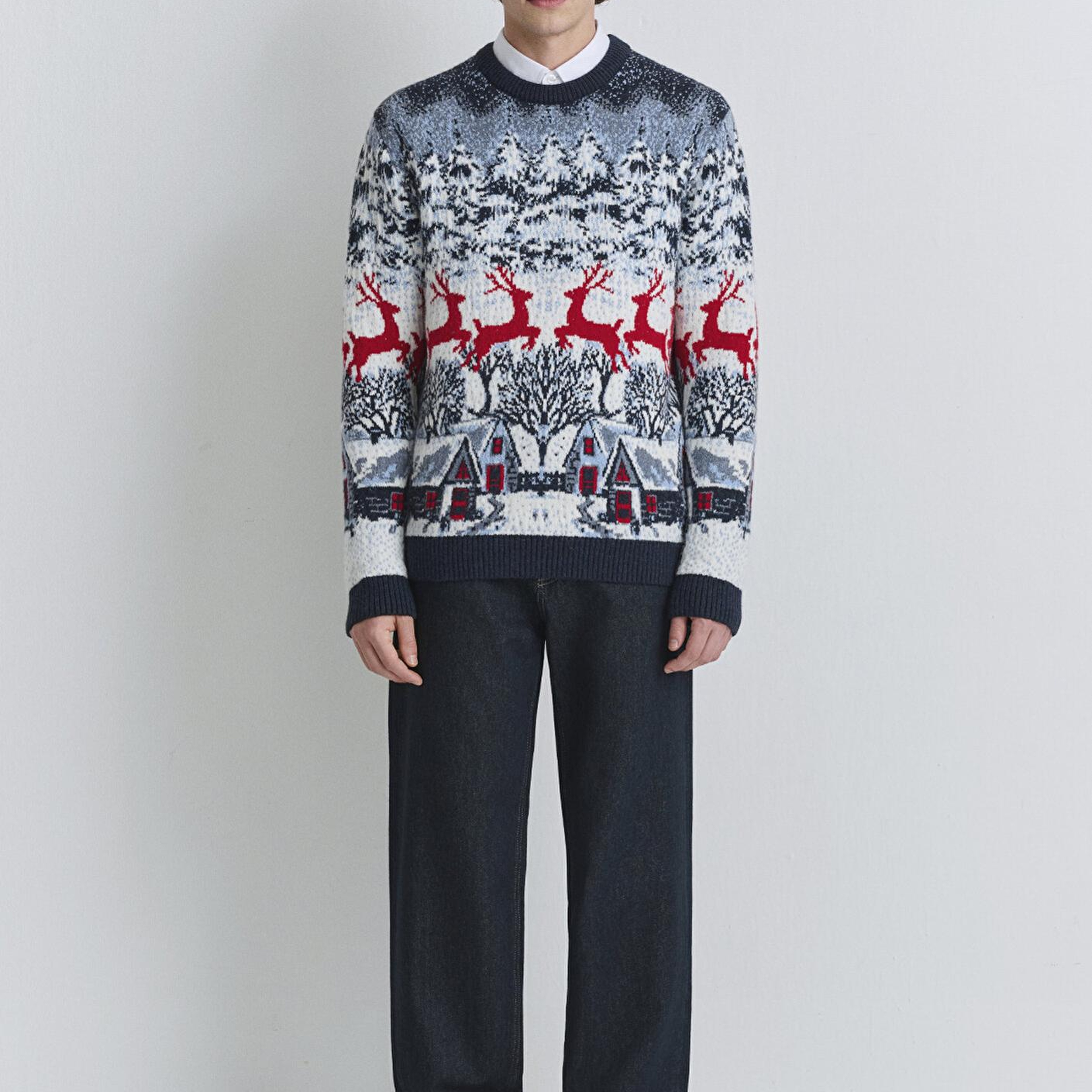 Mavi Yılbaşı Temalı Lacivert Kazak Regular Fit / Normal Kesim 0710407-70490