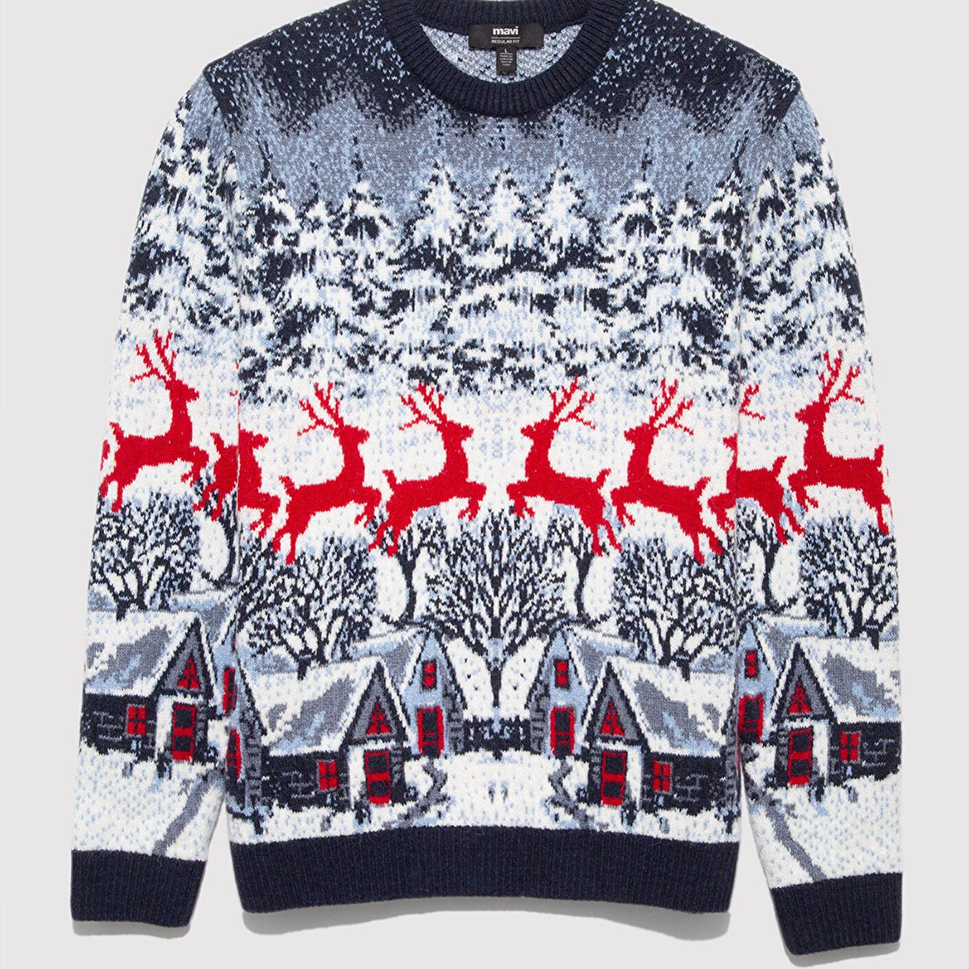 Mavi Yılbaşı Temalı Lacivert Kazak Regular Fit / Normal Kesim 0710407-70490